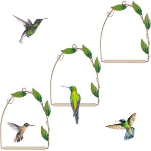 winemana Set of 3 Hummingbird Swings and Perches, Rust Resistant Metal Frame with Wooden Dowel, Bird Feeders Accessories for Hanging Balcony Garden Backyard Patio Porch Indoor Outdoor Decor (Copper)