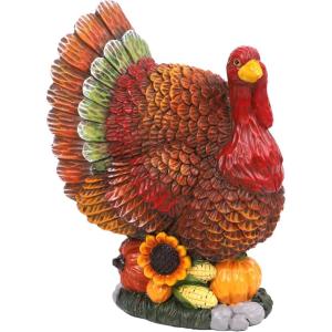 winemana Thanksgiving Table Decorations Resin Turkey with Pumpkin, Hand-Painted Fall Figurine Centerpiece for Home Kitchen Office Harvest Day Decor(style 1)