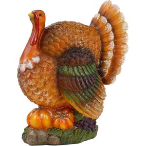 winemana Thanksgiving Table Decorations Resin Turkey with Pumpkin, Hand-Painted Fall Figurine Centerpiece for Home Kitchen Office Harvest Day Decor(style 2)