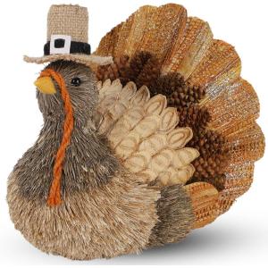 winemana Thanksgiving Turkey Decor – 7.9″ Tall Sisal Turkeys Table Centerpiece with Top Hat, Fall & Harvest Home Decor, Thanksgiving Decorations Indoor(style 2)