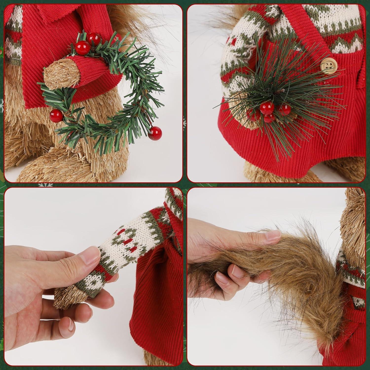 imagewinemana 2 Pack Christmas Squirrel Tabletop Decorations Sisal Squirrel Figurine for Home Decor Woodland Animals Rustic Xmas Ornaments for Table Office Indoor Forest Decor Seasonal Gifts