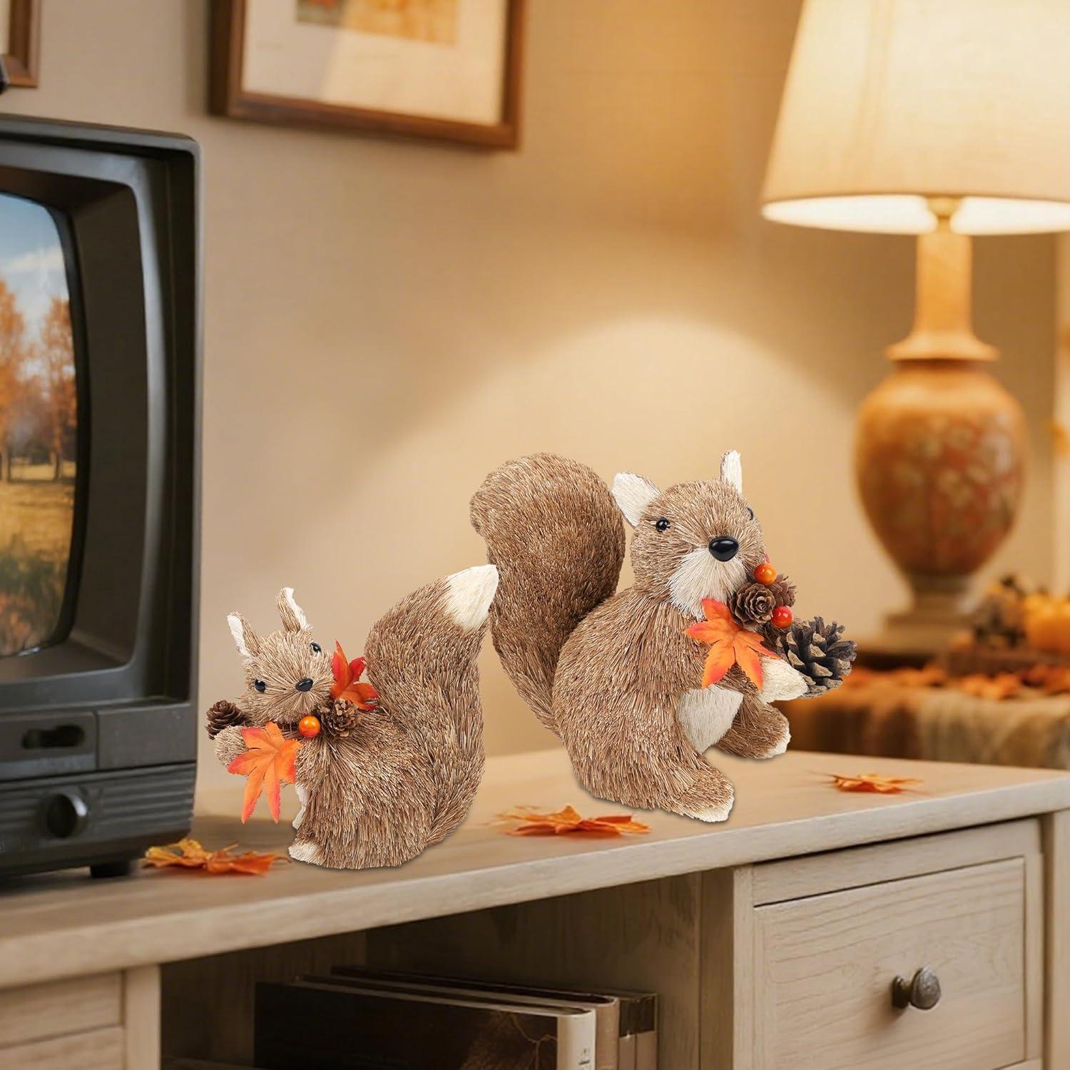 imagewinemana 2 Pack Fall Decor Fox Thanksgiving Decorations Indoor Sisal Foxes for Home Table Centerpiece Handmade Autumn Woodland Animal Friend Figurines with Pumpkin for Shelf Office Dcorstyle 3