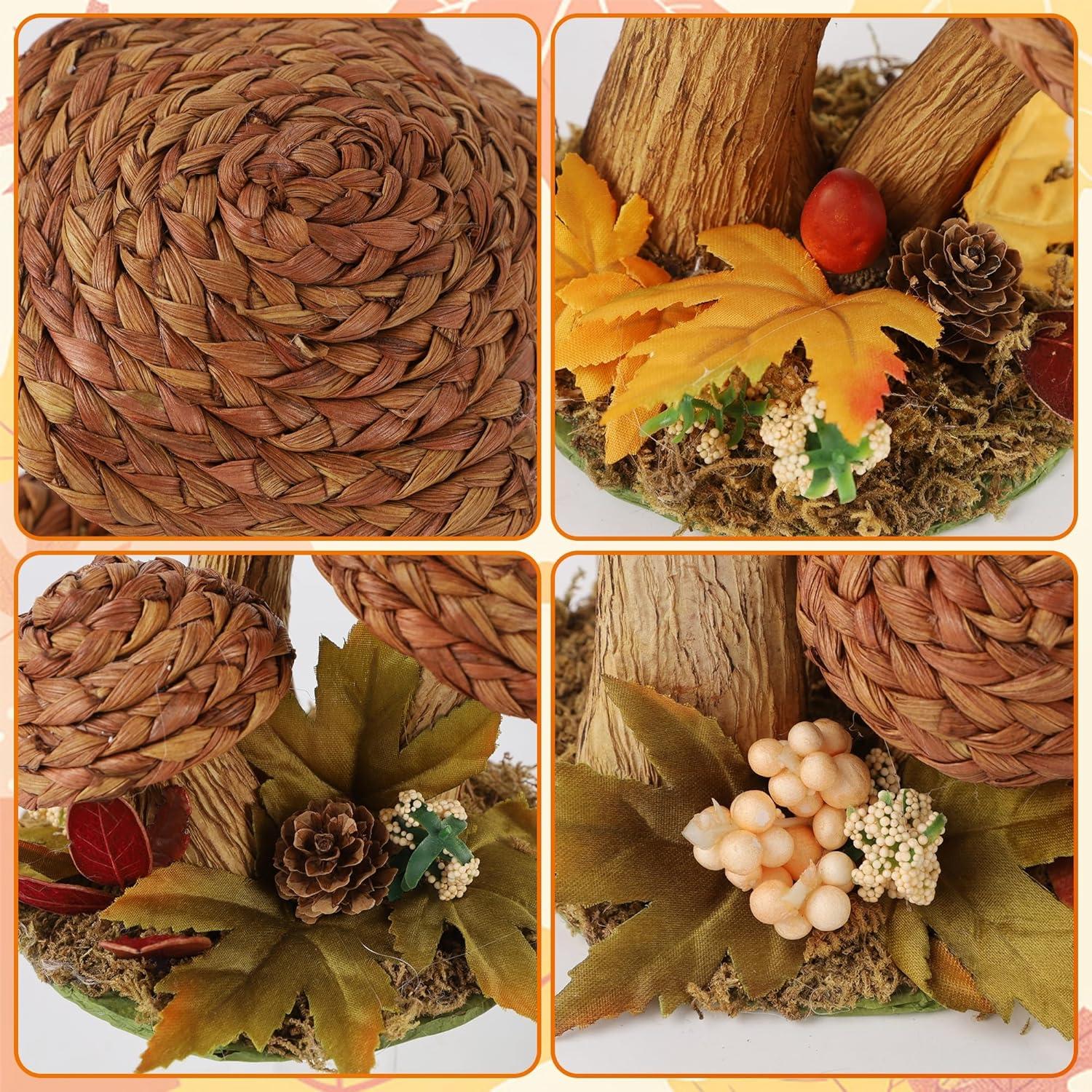 imagewinemana 2 Pack Fall Decor Fox Thanksgiving Decorations Indoor Sisal Foxes for Home Table Centerpiece Handmade Autumn Woodland Animal Friend Figurines with Pumpkin for Shelf Office Dcorstyle 4