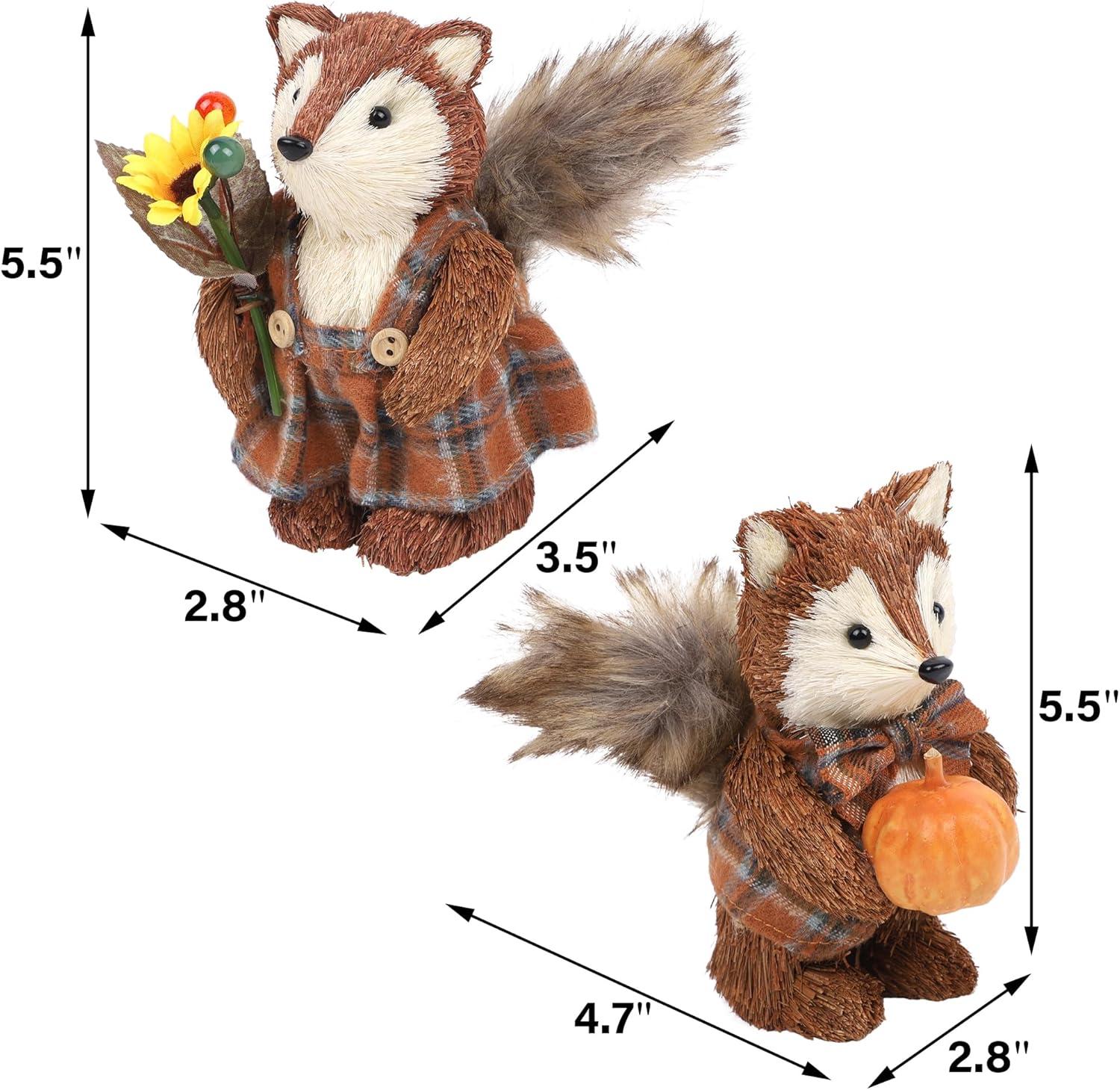 imagewinemana 2 Pack Fall Decor Fox Thanksgiving Decorations Indoor Sisal Foxes for Home Table Centerpiece Handmade Autumn Woodland Animal Friend Figurines with Pumpkin for Shelf Office Dcorstyle 2