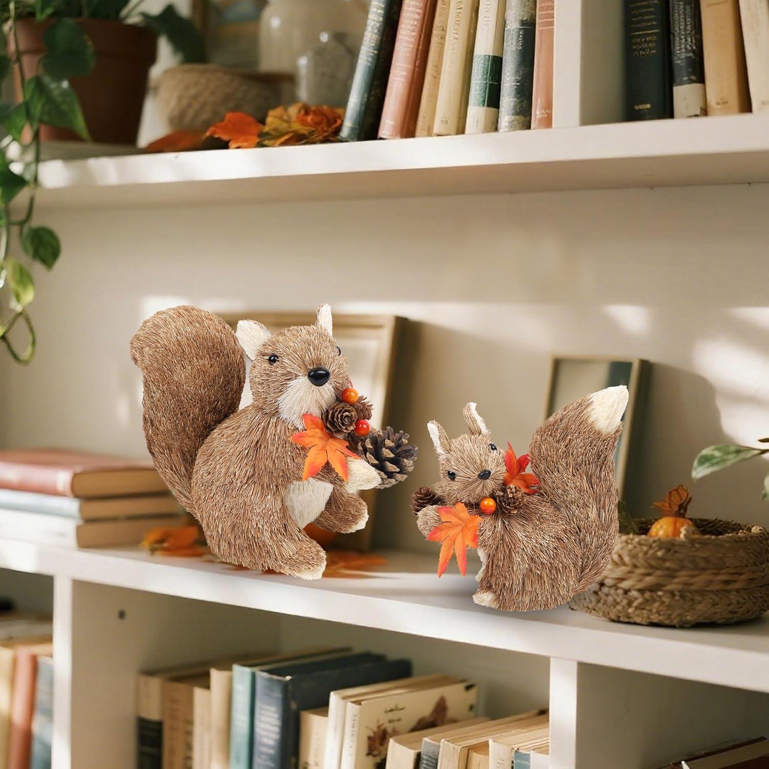 imagewinemana 2 Pack Fall Decor Fox Thanksgiving Decorations Indoor Sisal Foxes for Home Table Centerpiece Handmade Autumn Woodland Animal Friend Figurines with Pumpkin for Shelf Office Dcorstyle 3