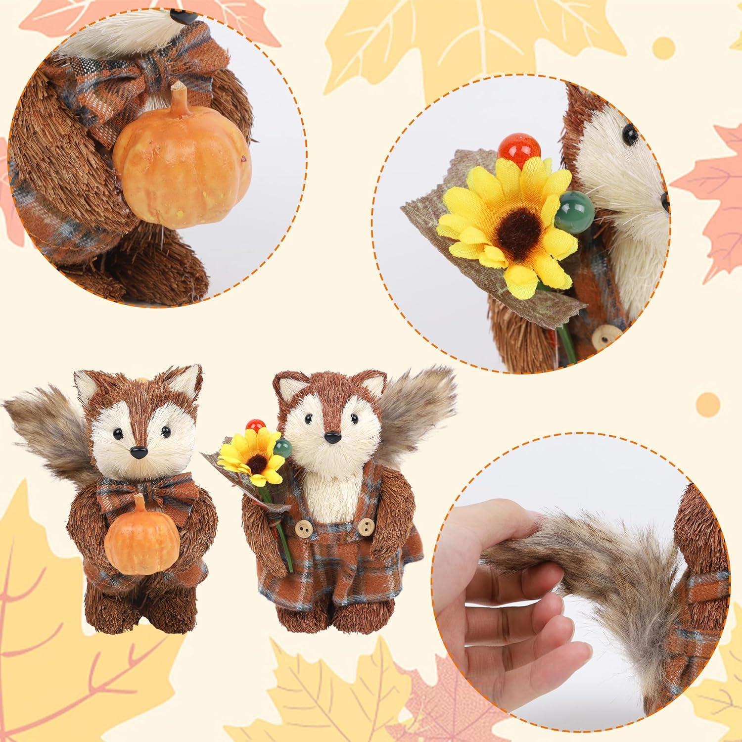 imagewinemana 2 Pack Fall Decor Fox Thanksgiving Decorations Indoor Sisal Foxes for Home Table Centerpiece Handmade Autumn Woodland Animal Friend Figurines with Pumpkin for Shelf Office Dcorstyle 2