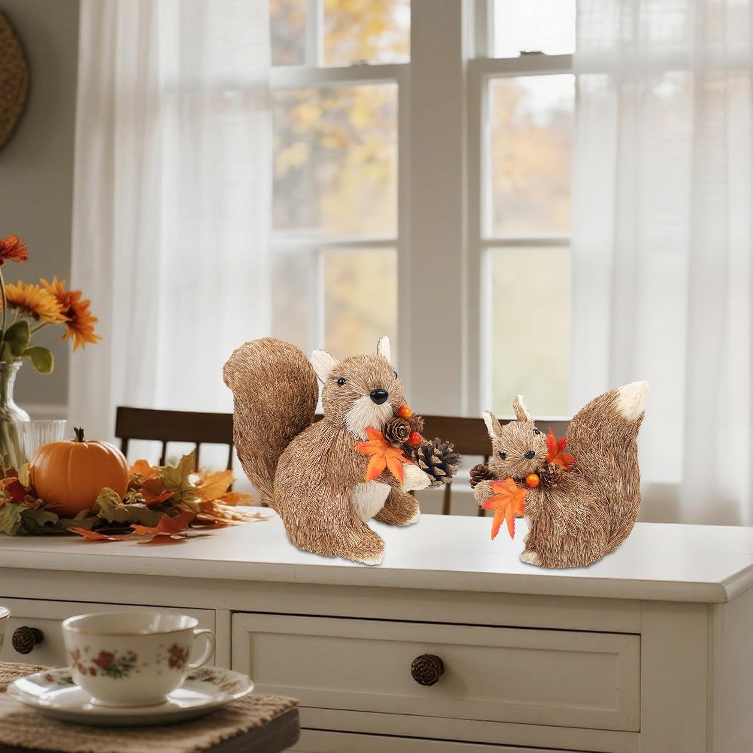 imagewinemana 2 Pack Fall Decor Fox Thanksgiving Decorations Indoor Sisal Foxes for Home Table Centerpiece Handmade Autumn Woodland Animal Friend Figurines with Pumpkin for Shelf Office Dcorstyle 3