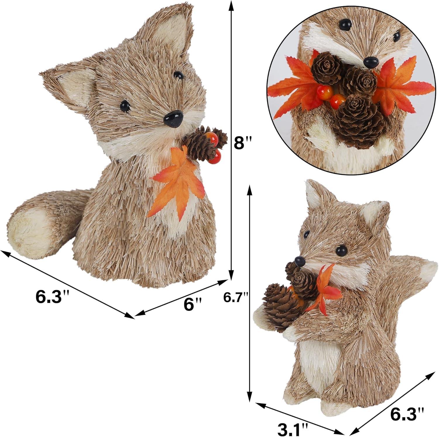 imagewinemana 2 Pack Fall Decor Fox Thanksgiving Decorations Indoor Sisal Foxes for Home Table Centerpiece Handmade Autumn Woodland Animal Friend Figurines with Pumpkin for Shelf Office Dcorstyle 1