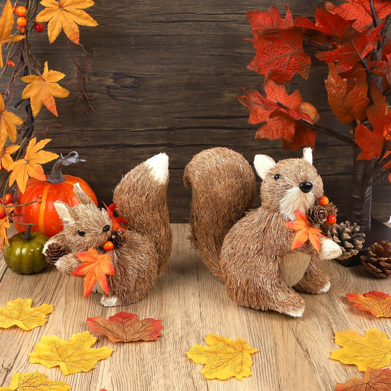 imagewinemana 2 Pack Fall Decor Fox Thanksgiving Decorations Indoor Sisal Foxes for Home Table Centerpiece Handmade Autumn Woodland Animal Friend Figurines with Pumpkin for Shelf Office Dcorstyle 3