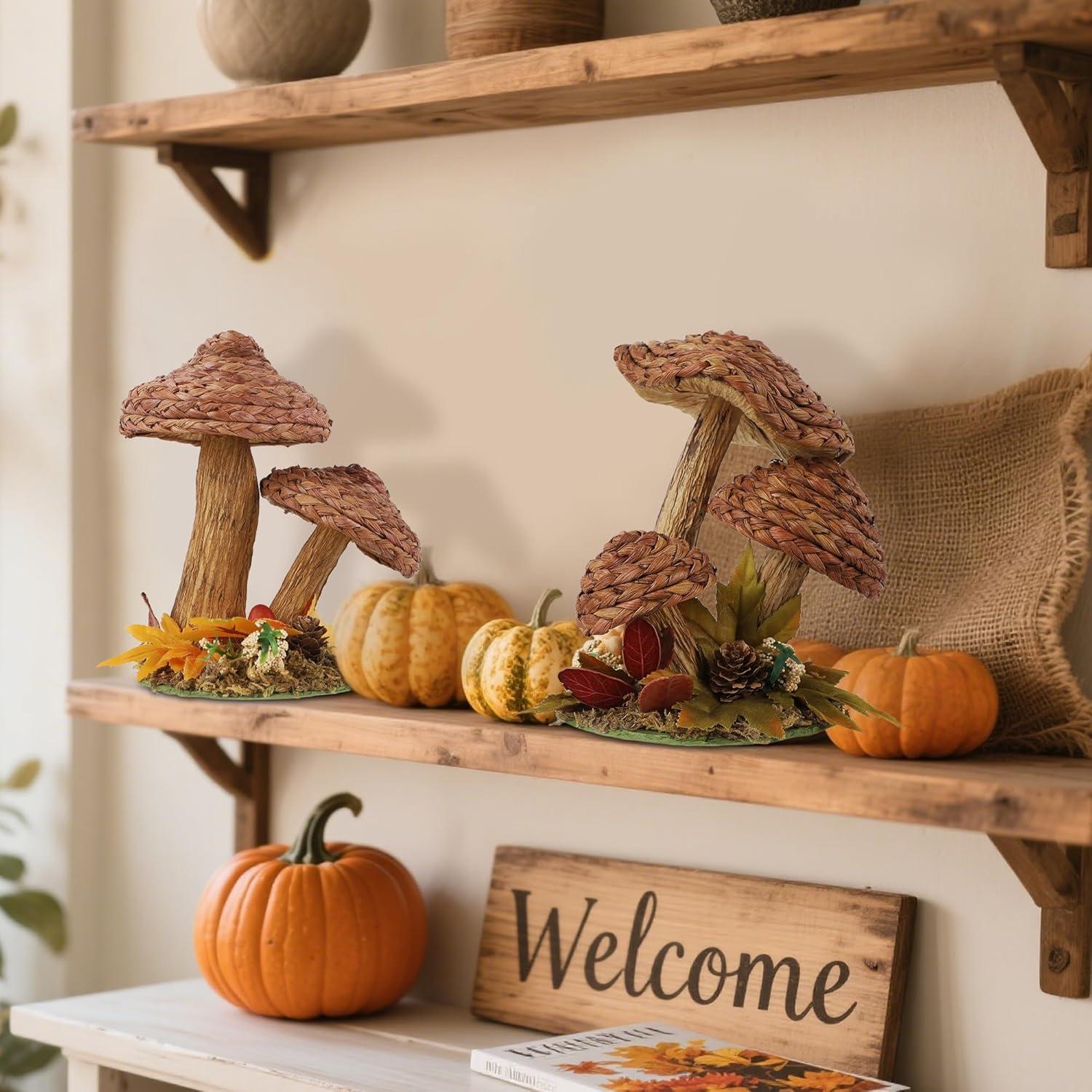 imagewinemana 2 Pack Fall Decor Fox Thanksgiving Decorations Indoor Sisal Foxes for Home Table Centerpiece Handmade Autumn Woodland Animal Friend Figurines with Pumpkin for Shelf Office Dcorstyle 4