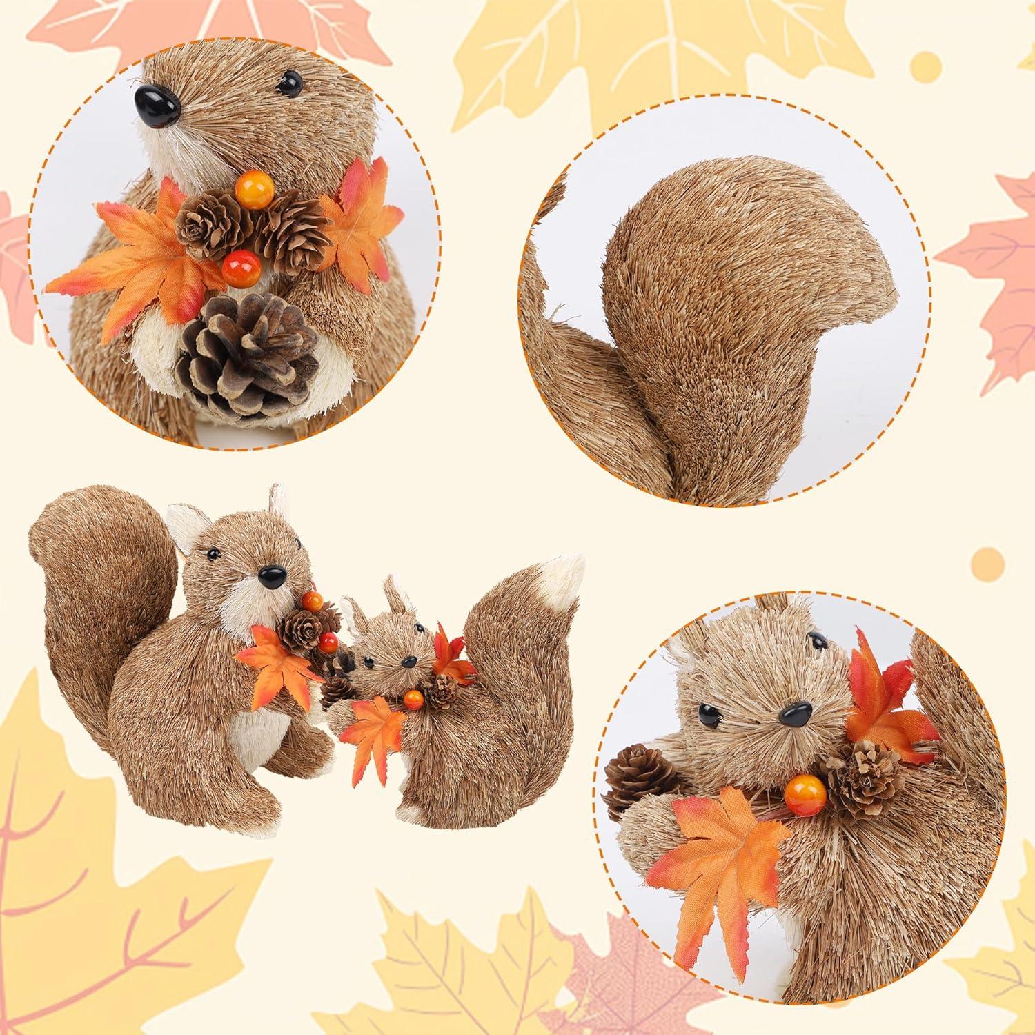 imagewinemana 2 Pack Fall Decor Fox Thanksgiving Decorations Indoor Sisal Foxes for Home Table Centerpiece Handmade Autumn Woodland Animal Friend Figurines with Pumpkin for Shelf Office Dcorstyle 3