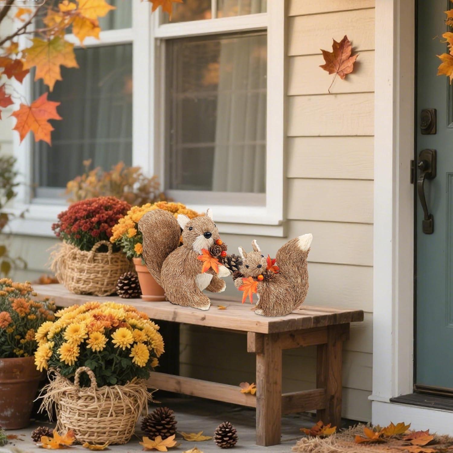 imagewinemana 2 Pack Fall Decor Fox Thanksgiving Decorations Indoor Sisal Foxes for Home Table Centerpiece Handmade Autumn Woodland Animal Friend Figurines with Pumpkin for Shelf Office Dcorstyle 3