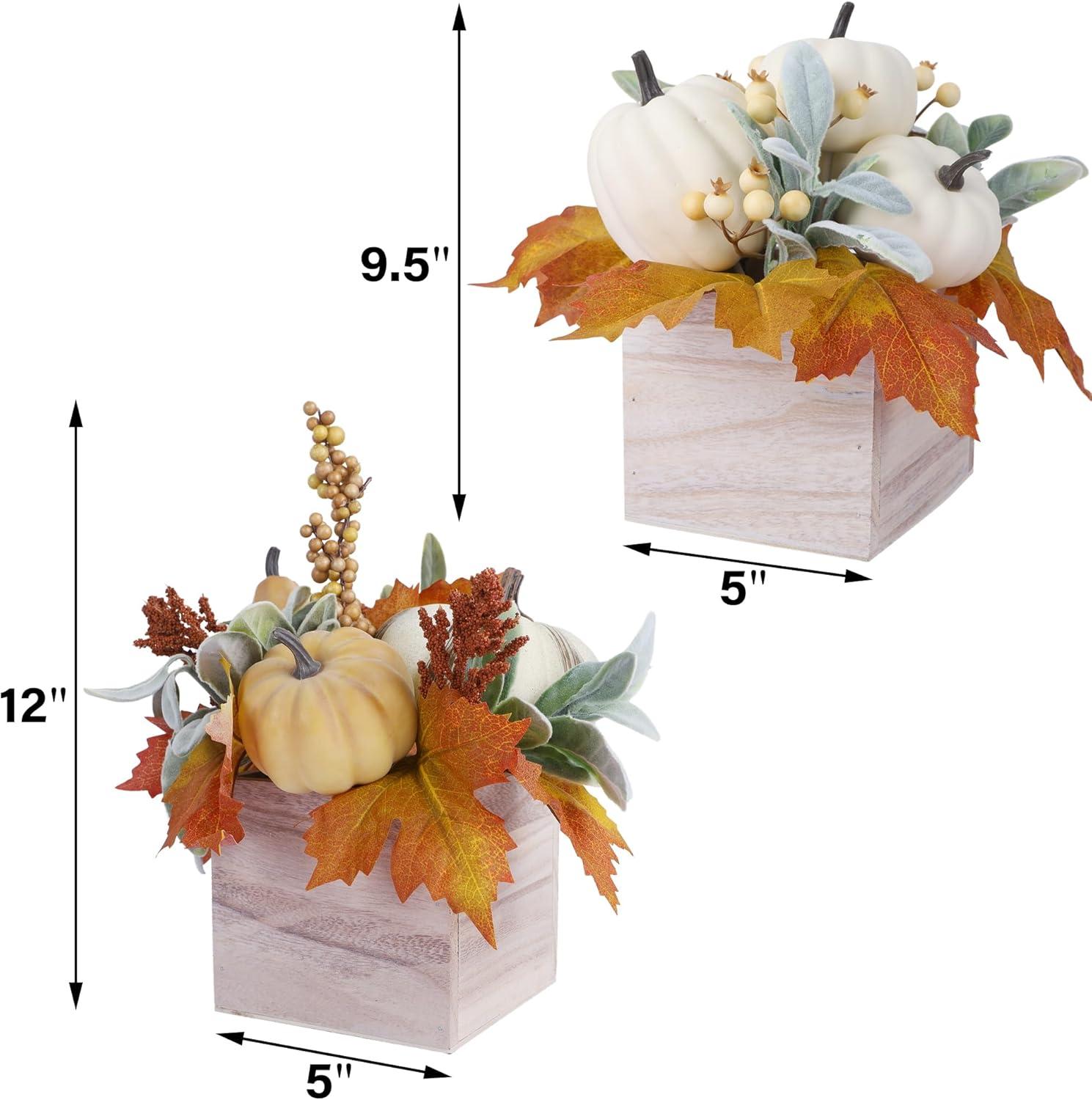 imagewinemana 2 Pack Fall Decorations for Home  Artificial Pumpkin Gourd Berries ampamp Leaves in Wood Vase  Autumn Table Centerpiece for Dining Mantel Indoors