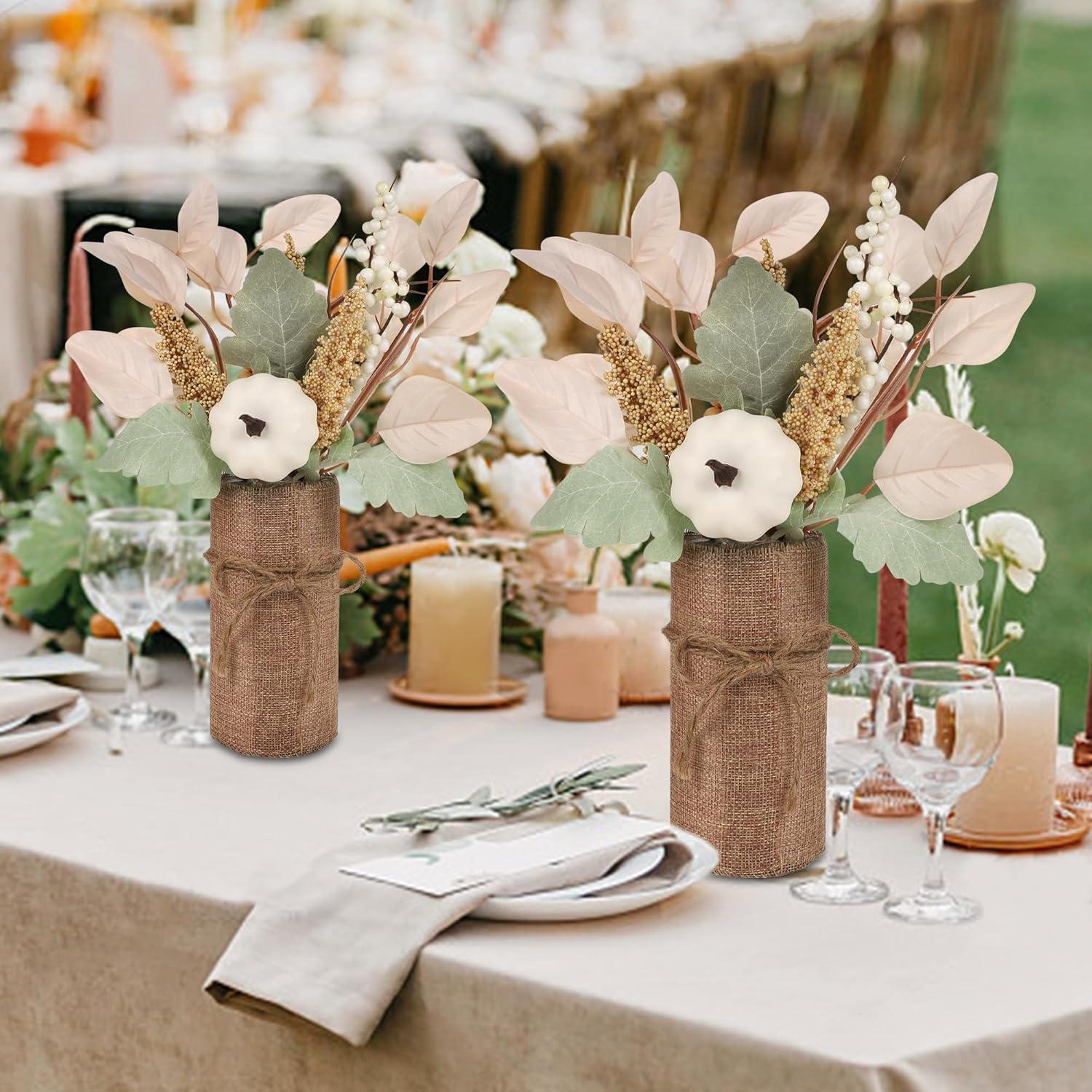 imagewinemana 2 Pack Fall Table Decor Fake Pumpkin Leaf Berry Dining Table Centerpiece Thanksgiving Decorations for Harvest Wedding Room Home Farmhouse Porch