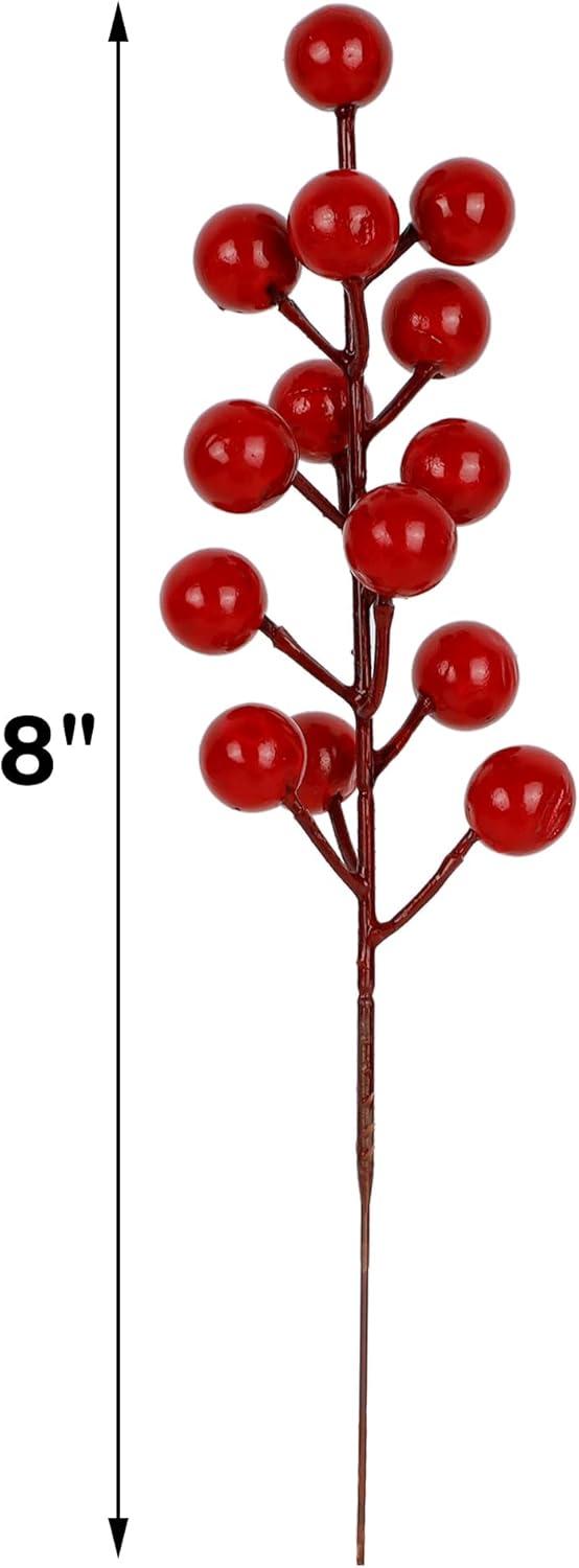 imagewinemana 24 Pack 8 Inch Christmas Glitter Faux Winter Berry Sprigs Artificial Sparking Red Berries Ornaments for Christmas Tree DIY Crafts Wreath Garland Decor RedRed1