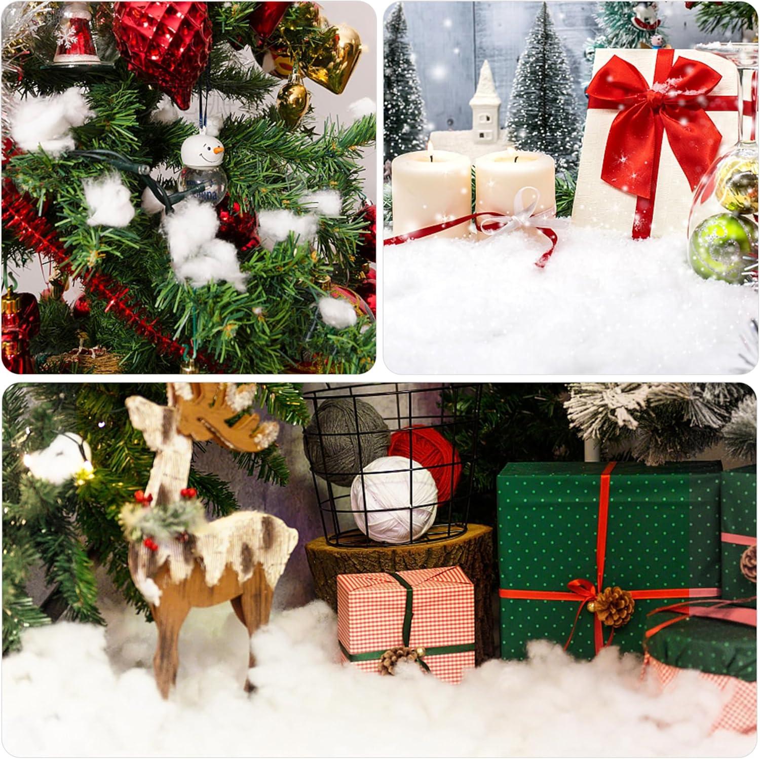 imagewinemana 30oz Christmas Fake Snow Decor Artificial Snow for Indoor Decorating Cotton Like Fluffy Snow Stuffing for Winter Mantle Village Houses Christmas Tree Craft White Snow Decor