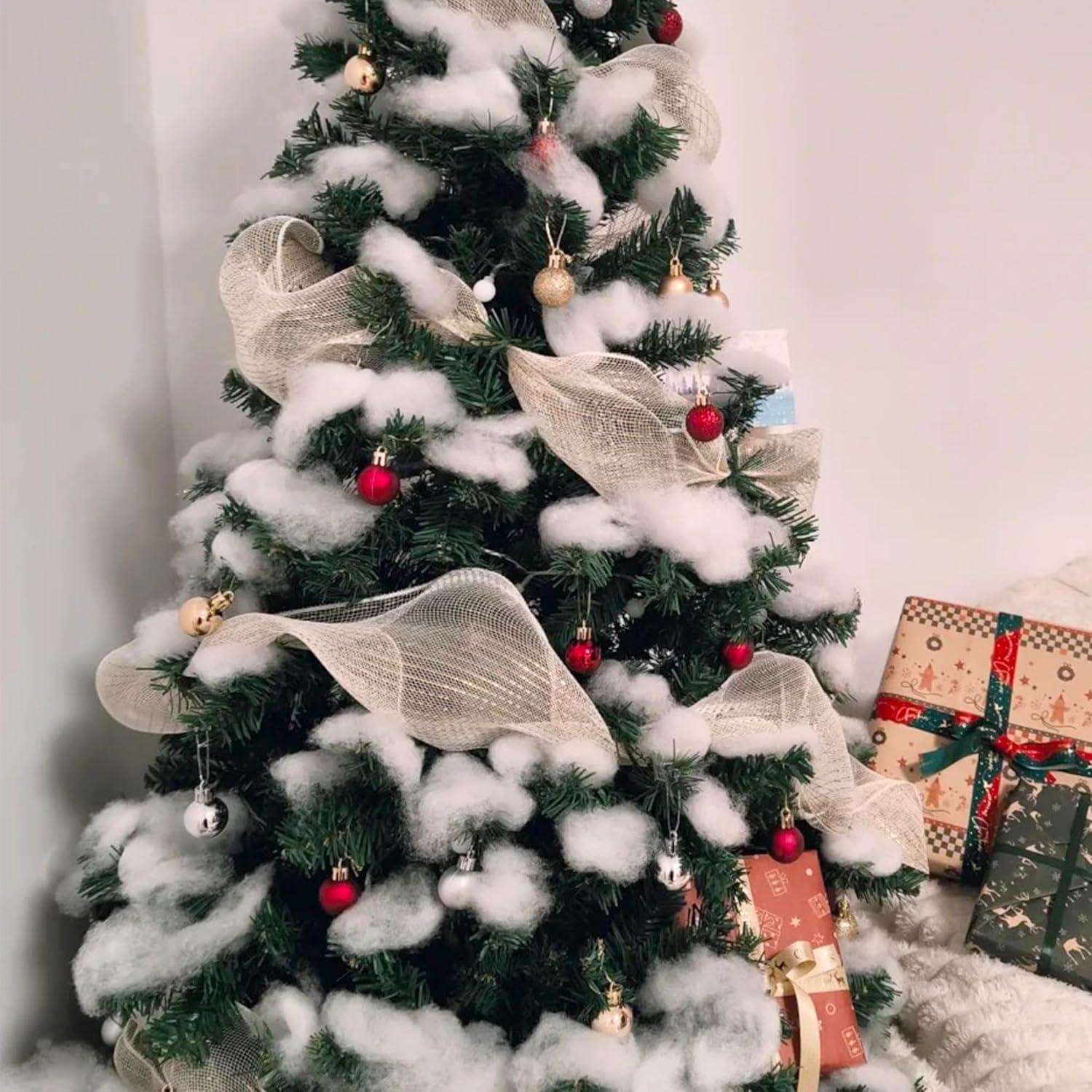 imagewinemana 30oz Christmas Fake Snow Decor Artificial Snow for Indoor Decorating Cotton Like Fluffy Snow Stuffing for Winter Mantle Village Houses Christmas Tree Craft White Snow Decor