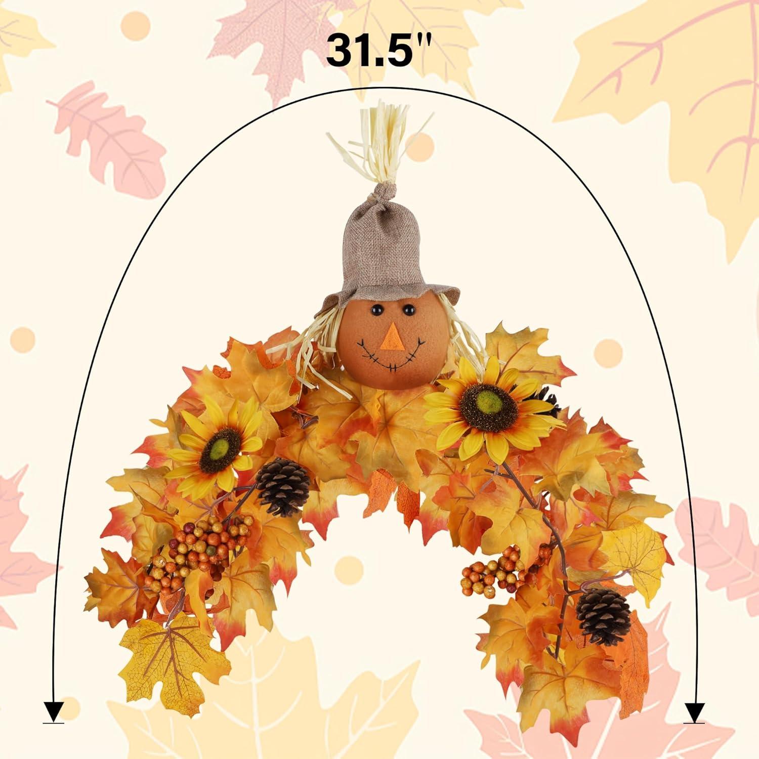 imagewinemana 315in Outdoor Fall Decor for Mailbox Lighted Fall Swag with 8 Modes ampamp Timer Autumn Scarecrow ampamp Sunflower Thanksgiving Table Centerpiece Decorations