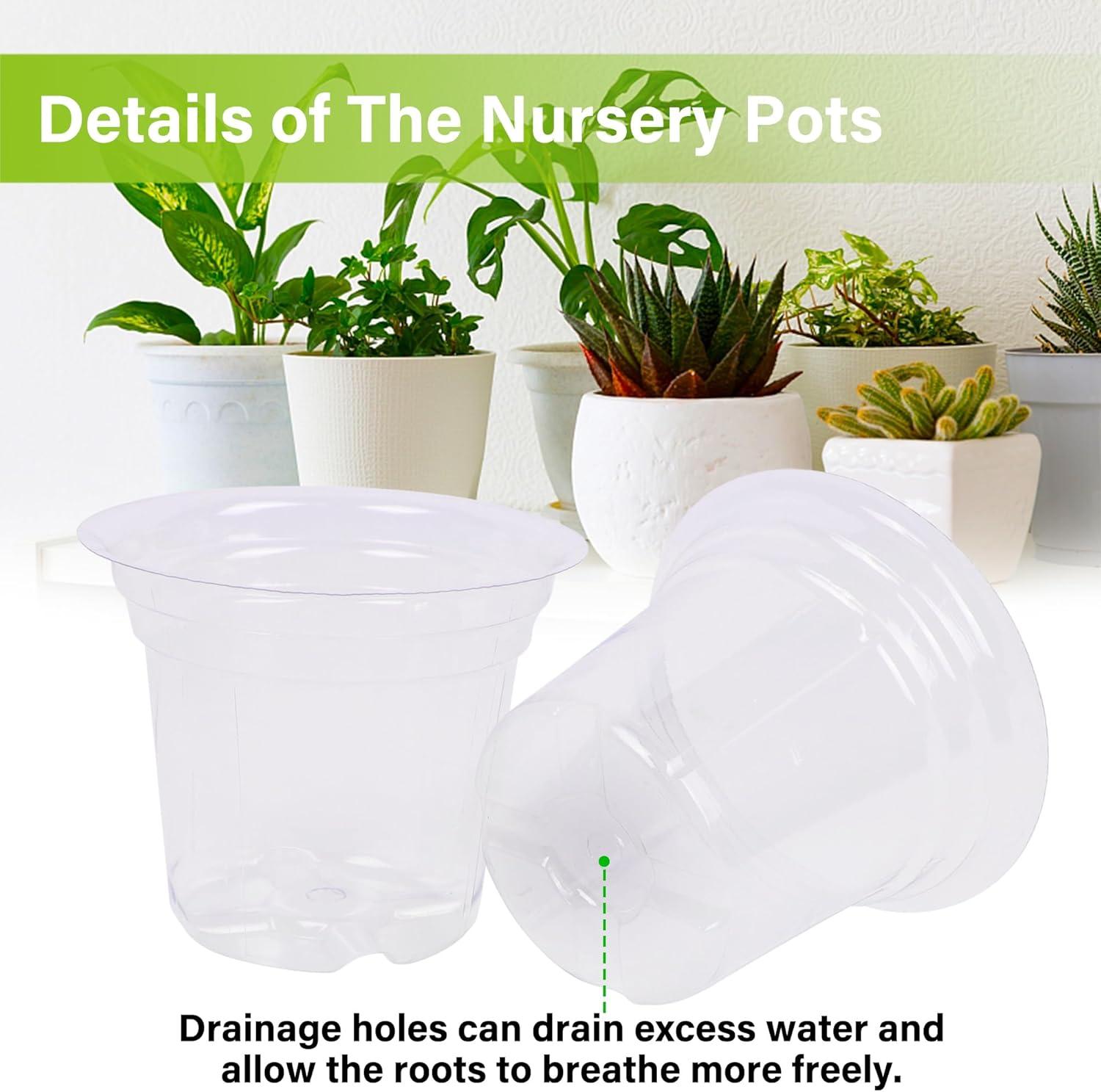 imagewinemana 4 Inch Seed Starter Tray for Vegetable Herb Lettuce Seeds Plant Pots for Potting Soil Indoor Plants Clear Nursery Pots Plastic Planting Pots Garden Flower Pots 60 Packs4 Inch60Pack