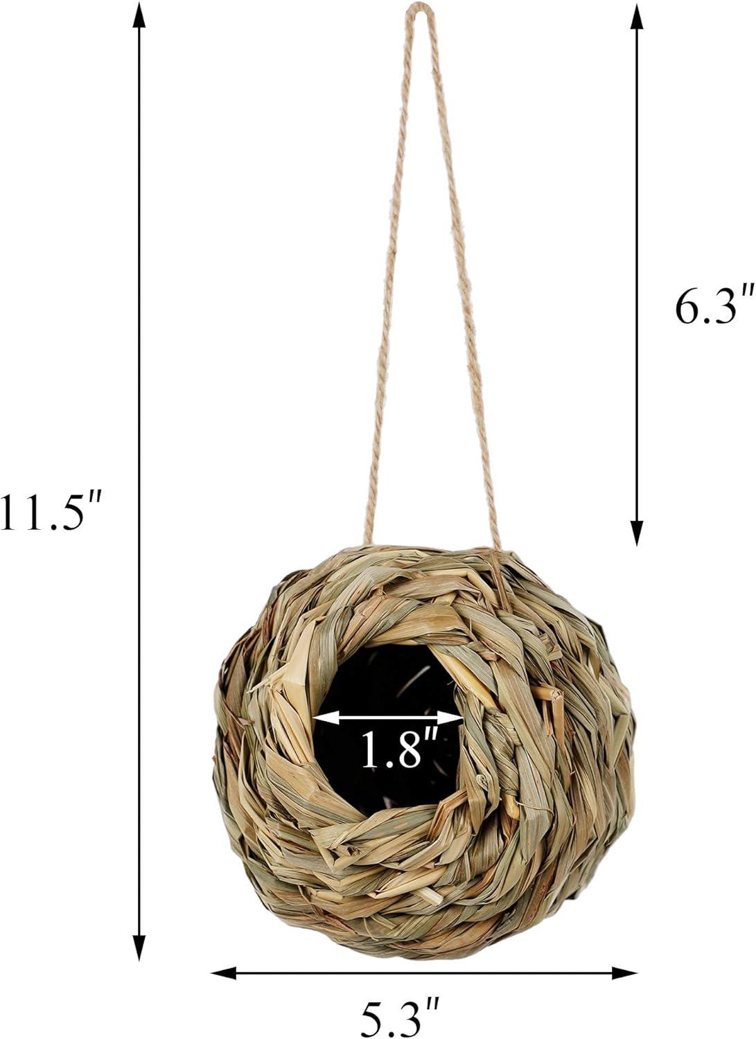 imagewinemana 4 Pack Hanging Bird Nest House for Outside Ball Shape Hand Woven Durable Sturdy Made of Natural Grass Perfect for Garden Patio Lawn Office Indoor4 Pack Hanging Hummingbird House