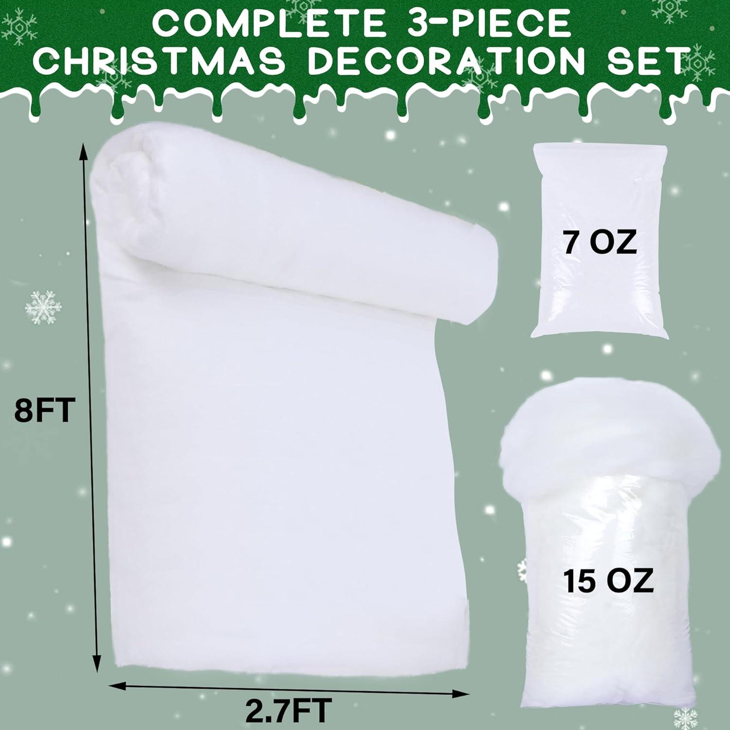 imagewinemana Christmas Fake Snow 3Piece Set Decorations Snow Blanket Roll Artificial Snowflakes Fluffy Snow for Christmas Village Houses Display Winter White Wonderland Kitchen Table Top Decor