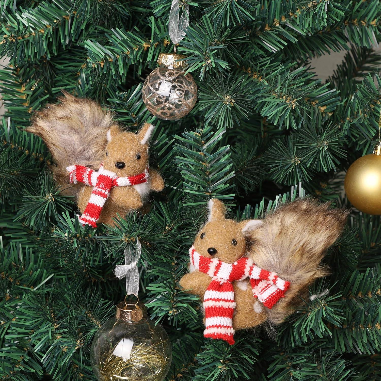 imagewinemana Christmas Squirrel Table Decor Set of 2 Squirrel Ornaments Woodland Animals Figurine with Scarf Christmas Winter Holiday Decorations for Indoor Home Mantle Office Xmas Gifts