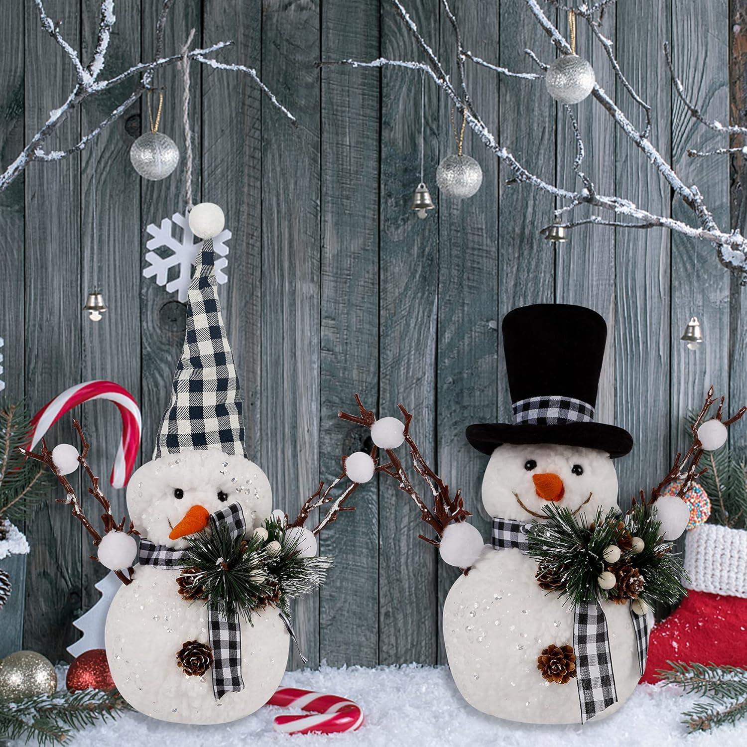 imagewinemana Christmas Table Decorations Set of 2 Snowman with Pine Cone Twigs Winter Tabletop Decor for Indoor Home Kitchen Office Room Xmas Gifts Holiday Party