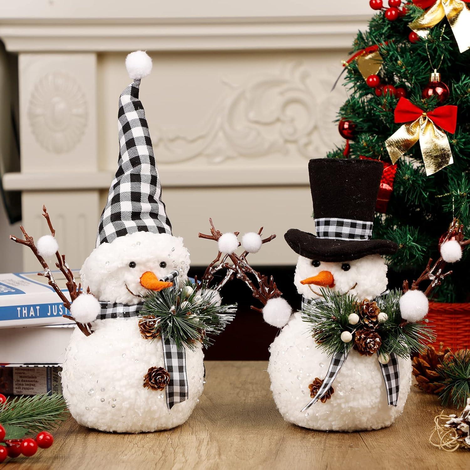 imagewinemana Christmas Table Decorations Set of 2 Snowman with Pine Cone Twigs Winter Tabletop Decor for Indoor Home Kitchen Office Room Xmas Gifts Holiday Party