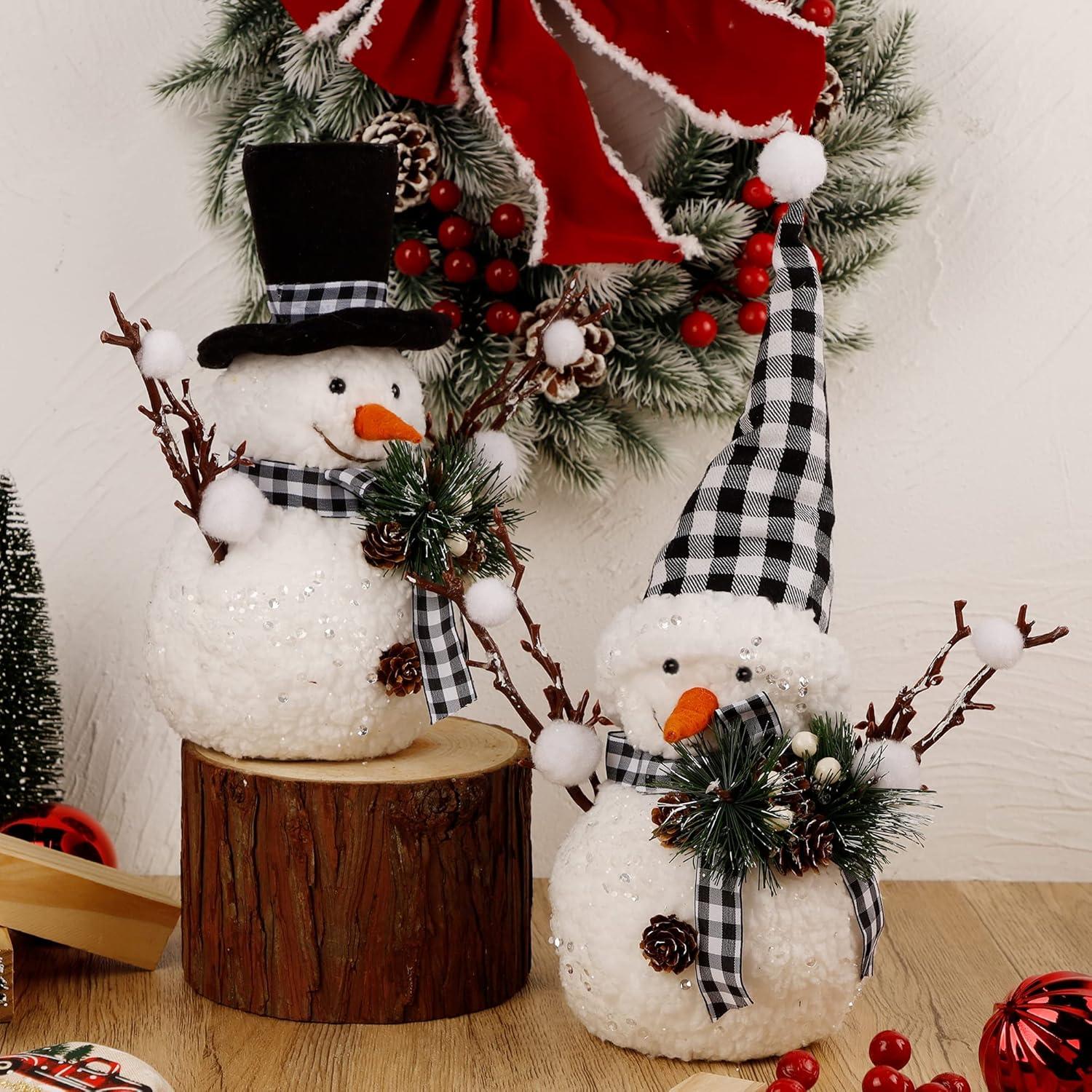 imagewinemana Christmas Table Decorations Set of 2 Snowman with Pine Cone Twigs Winter Tabletop Decor for Indoor Home Kitchen Office Room Xmas Gifts Holiday Party