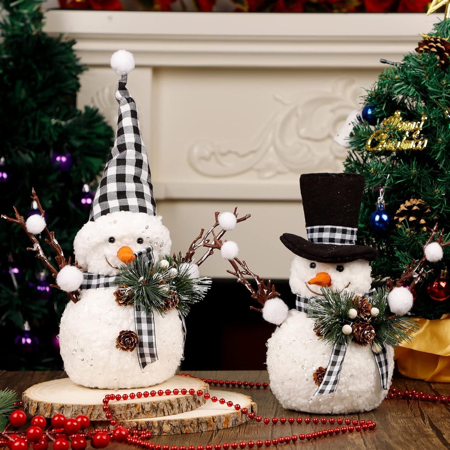 imagewinemana Christmas Table Decorations Set of 2 Snowman with Pine Cone Twigs Winter Tabletop Decor for Indoor Home Kitchen Office Room Xmas Gifts Holiday Party