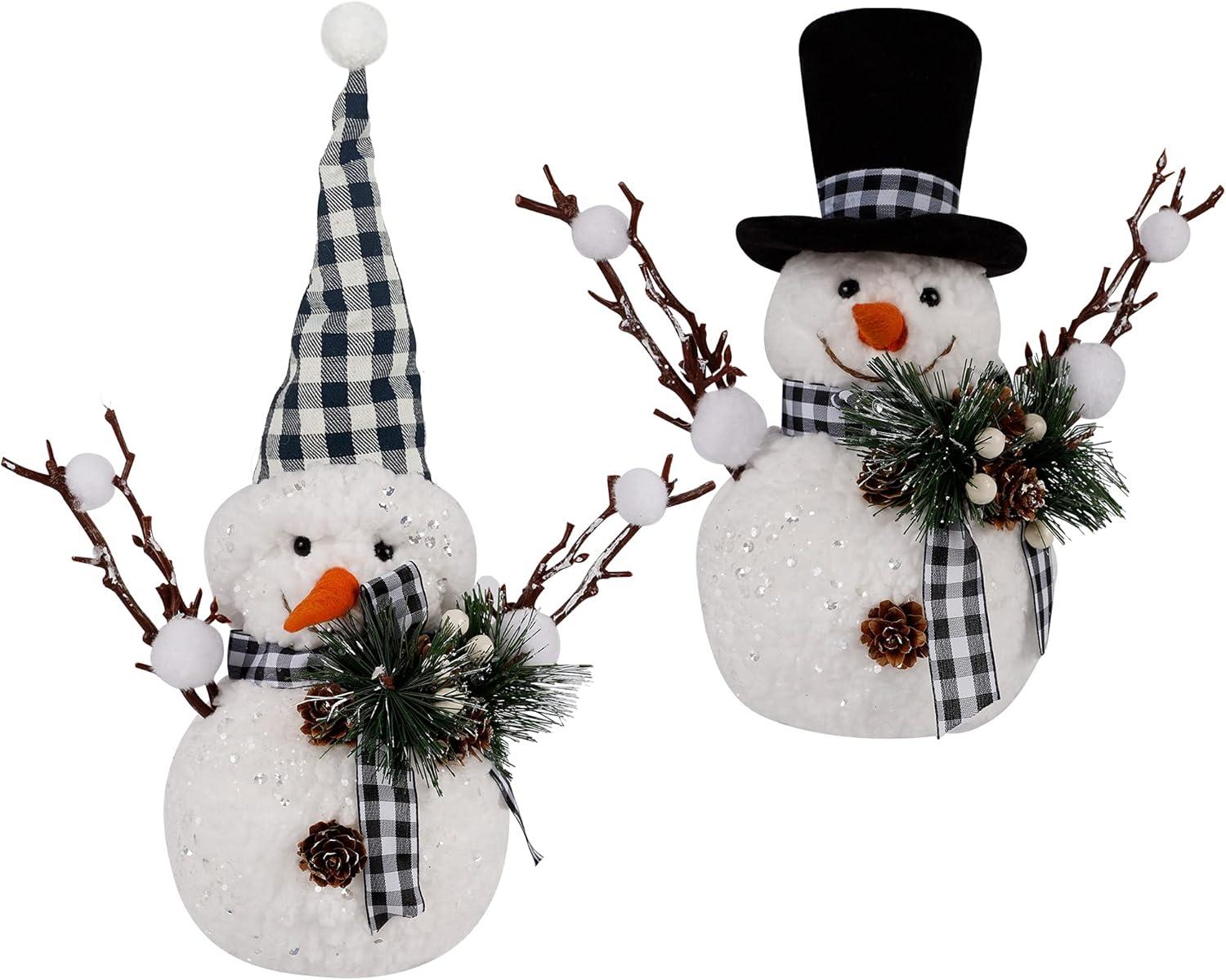 imagewinemana Christmas Table Decorations Set of 2 Snowman with Pine Cone Twigs Winter Tabletop Decor for Indoor Home Kitchen Office Room Xmas Gifts Holiday Party