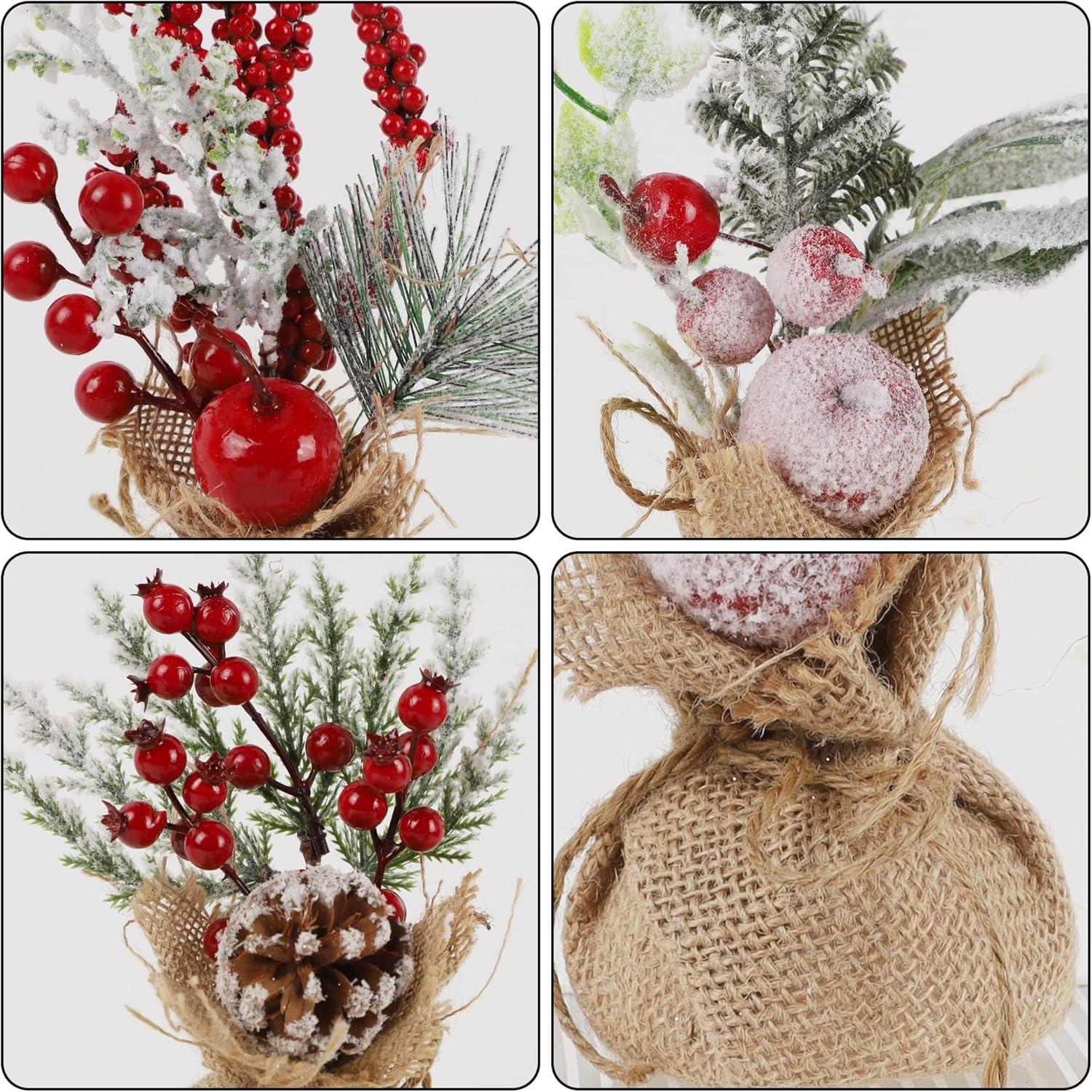 imagewinemana Mini Christmas Tree Table Decorations Indoor 3 Pcs Small Artificial Xmas Trees Decoration with Red Berries Pine Cone for Centerpiece Kitchen Office Tabletop Home Holiday Decorstyle 2