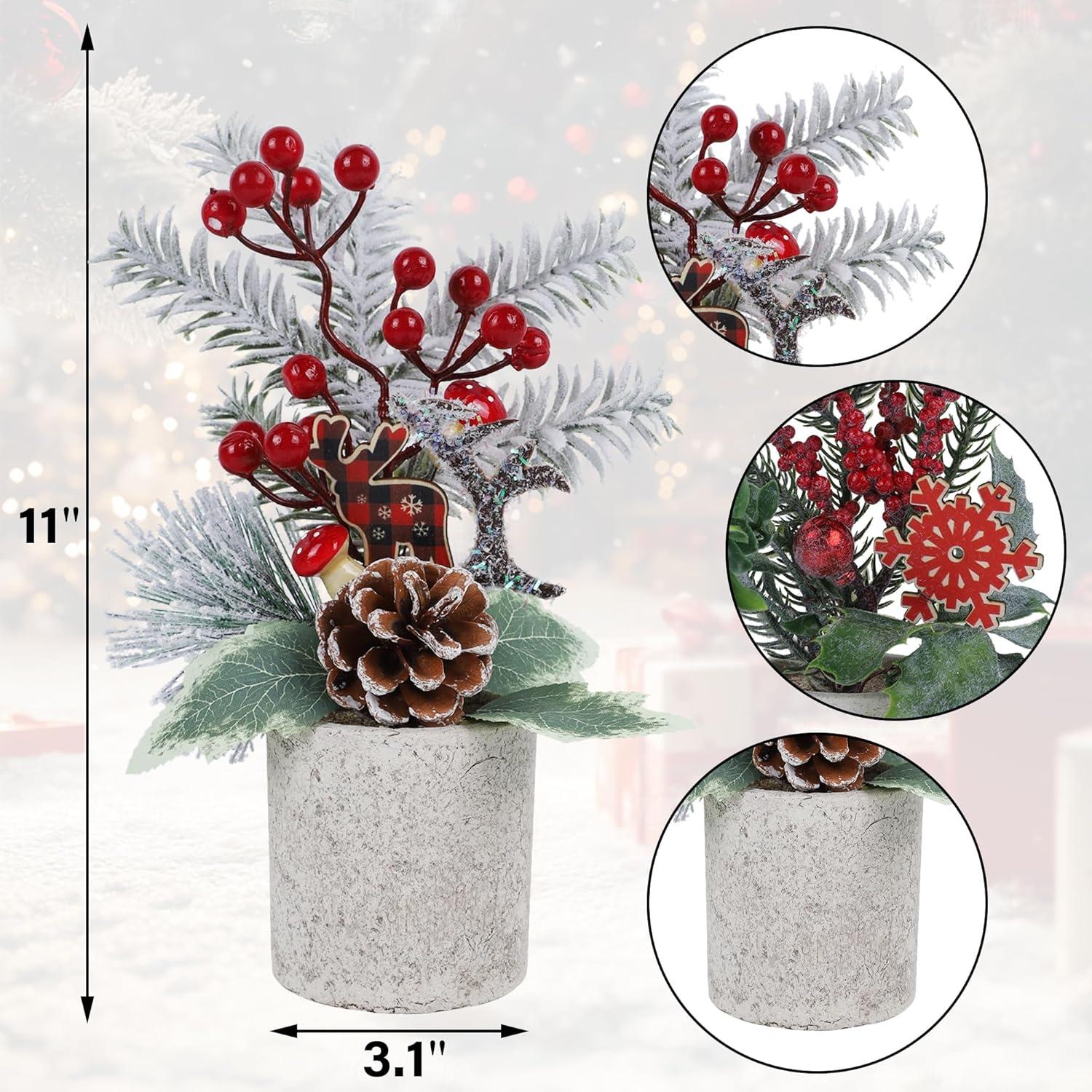 imagewinemana Mini Christmas Tree Table Decorations Indoor 3 Pcs Small Artificial Xmas Trees Decoration with Red Berries Pine Cone for Centerpiece Kitchen Office Tabletop Home Holiday Decorstyle 7