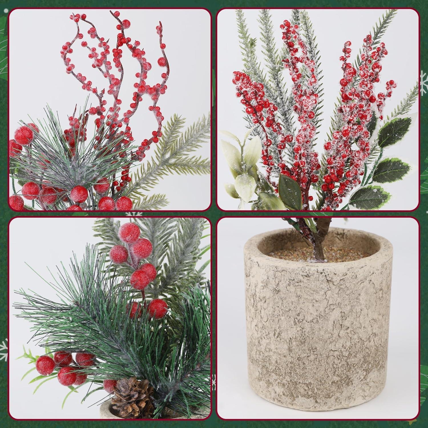 imagewinemana Mini Christmas Tree Table Decorations Indoor 3 Pcs Small Artificial Xmas Trees Decoration with Red Berries Pine Cone for Centerpiece Kitchen Office Tabletop Home Holiday Decorstyle 4