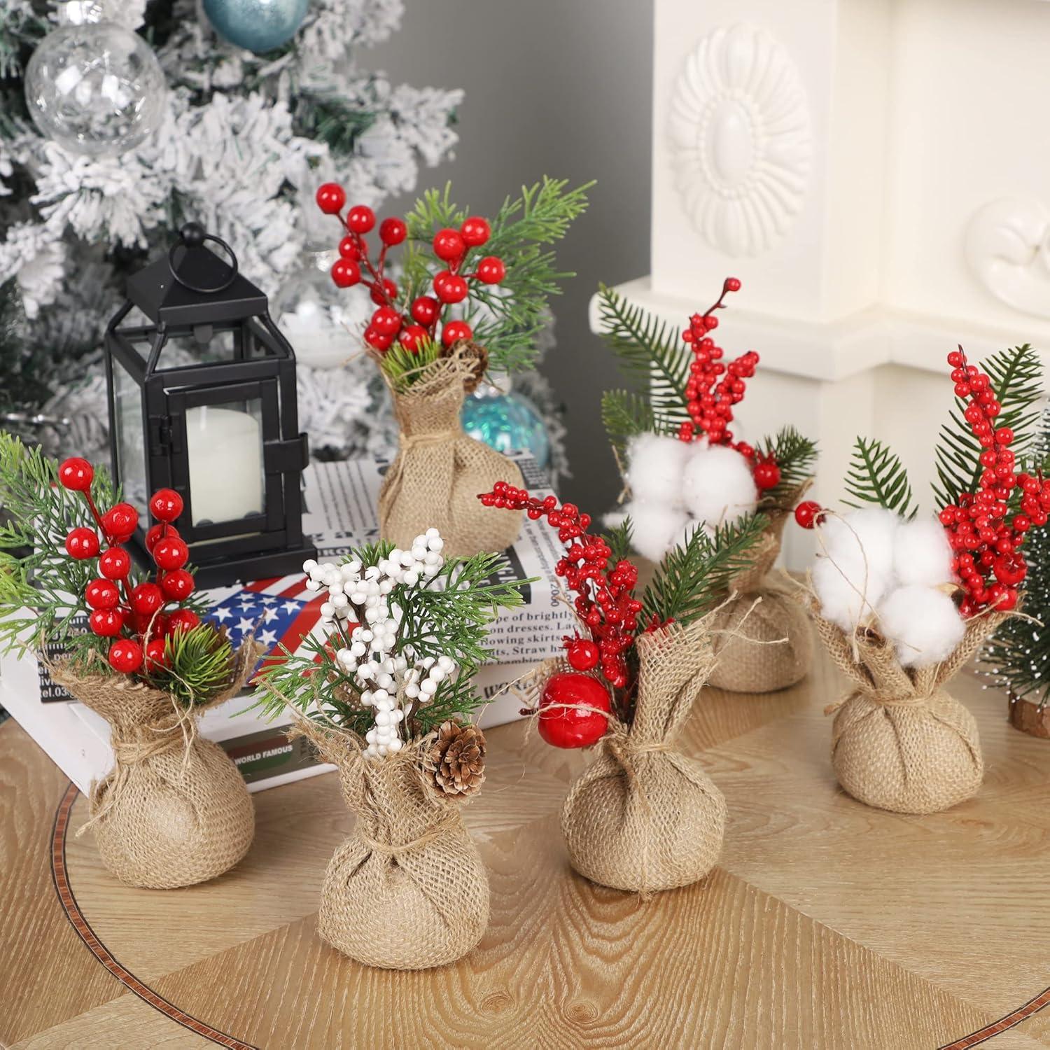 imagewinemana Mini Christmas Tree Table Decorations Indoor 3 Pcs Small Artificial Xmas Trees Decoration with Red Berries Pine Cone for Centerpiece Kitchen Office Tabletop Home Holiday Decorstyle 1