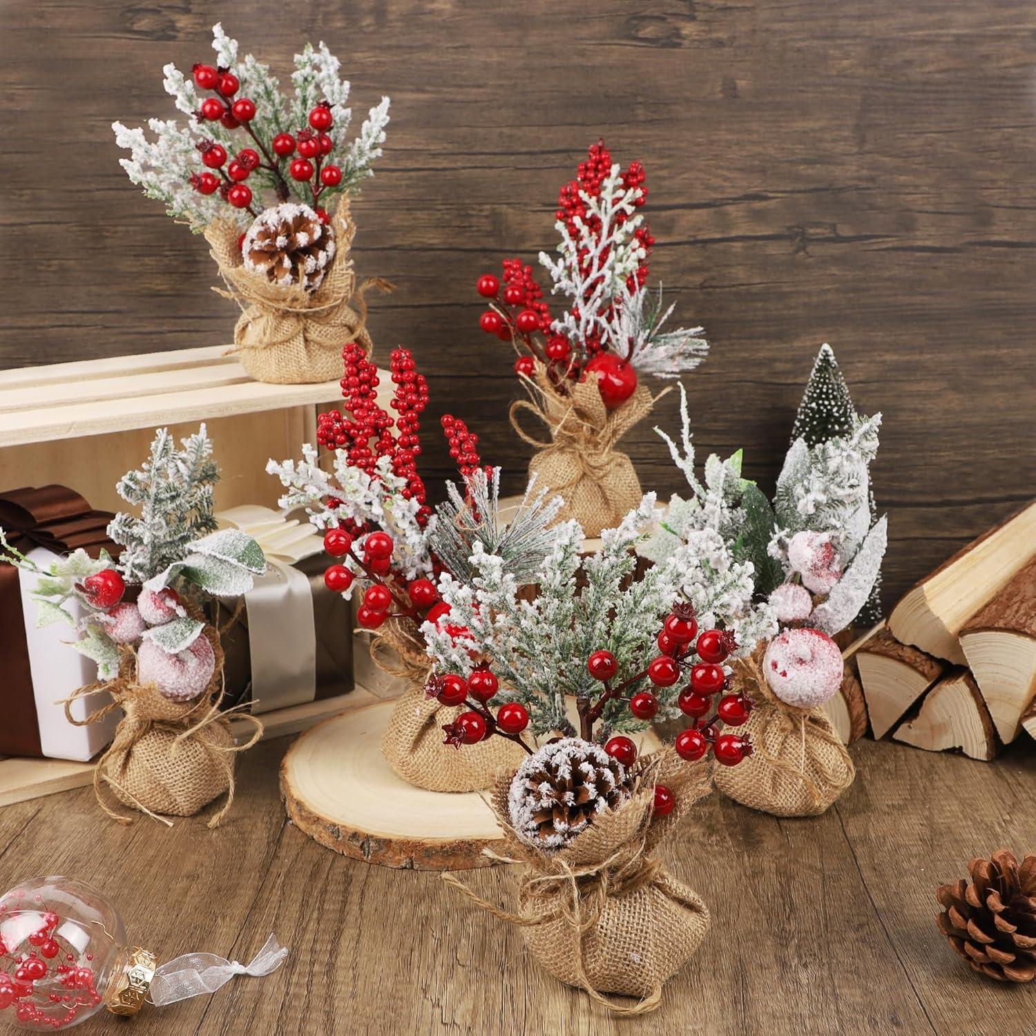 imagewinemana Mini Christmas Tree Table Decorations Indoor 3 Pcs Small Artificial Xmas Trees Decoration with Red Berries Pine Cone for Centerpiece Kitchen Office Tabletop Home Holiday Decorstyle 2