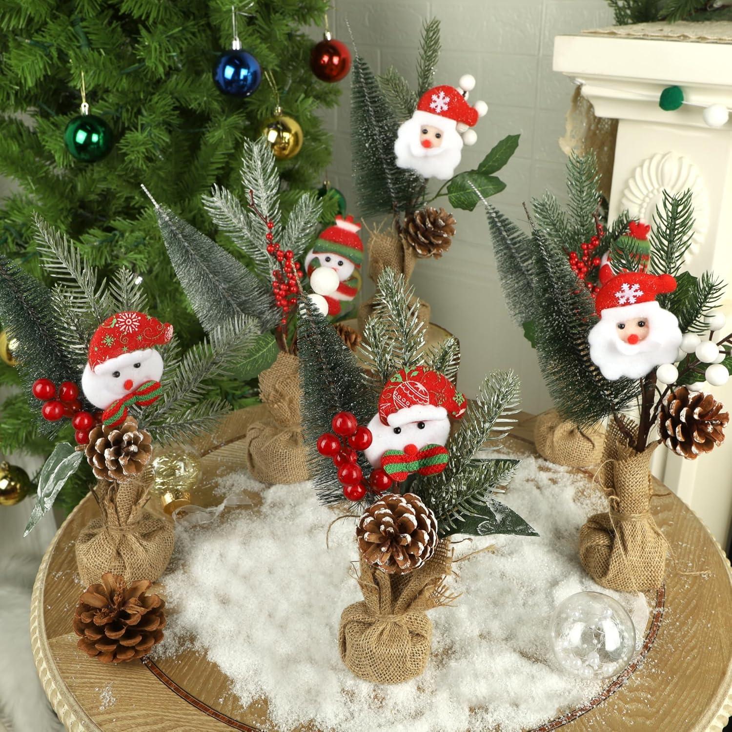 imagewinemana Mini Christmas Tree Table Decorations Indoor 3 Pcs Small Artificial Xmas Trees Decoration with Red Berries Pine Cone for Centerpiece Kitchen Office Tabletop Home Holiday Decorstyle 5