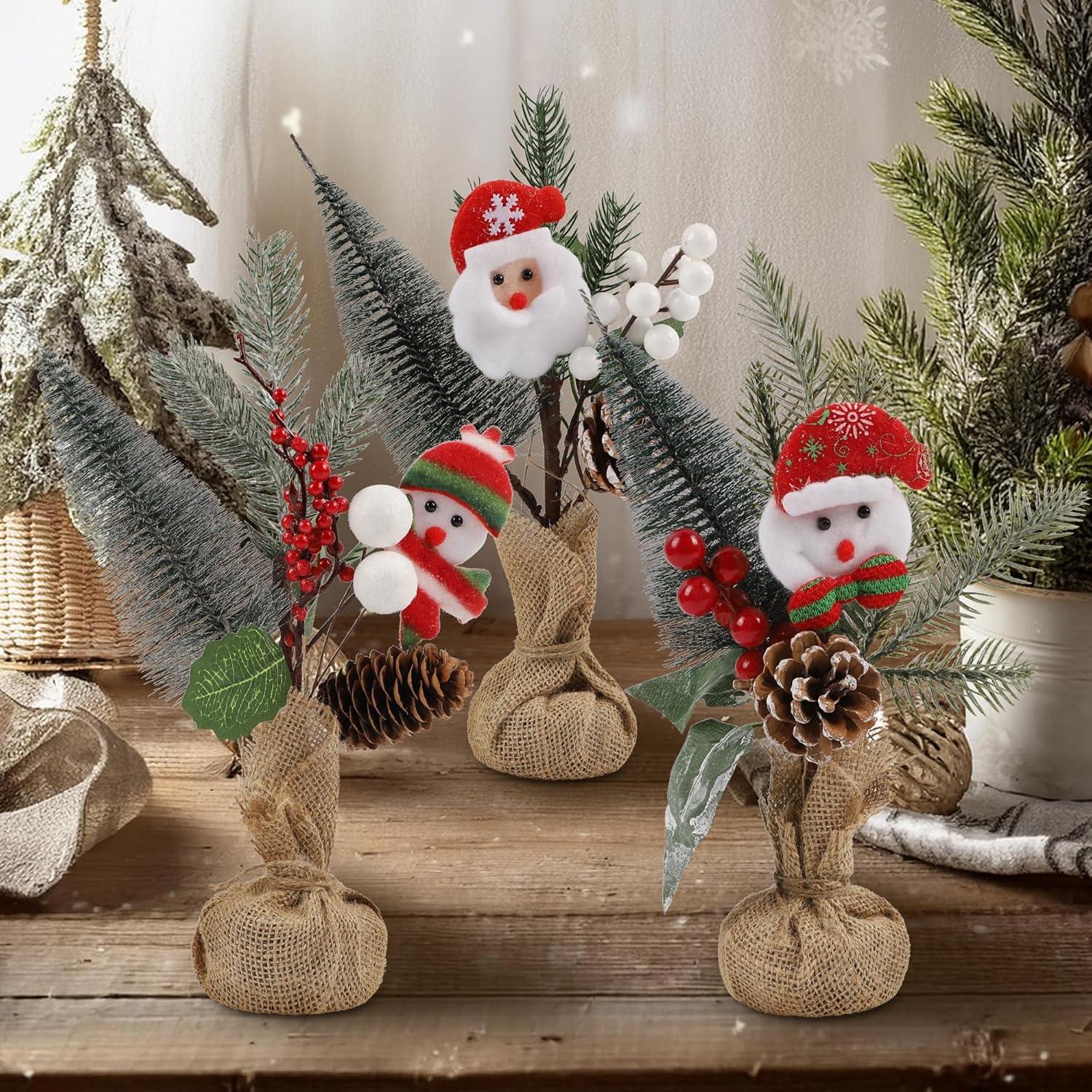 imagewinemana Mini Christmas Tree Table Decorations Indoor 3 Pcs Small Artificial Xmas Trees Decoration with Red Berries Pine Cone for Centerpiece Kitchen Office Tabletop Home Holiday Decorstyle 5