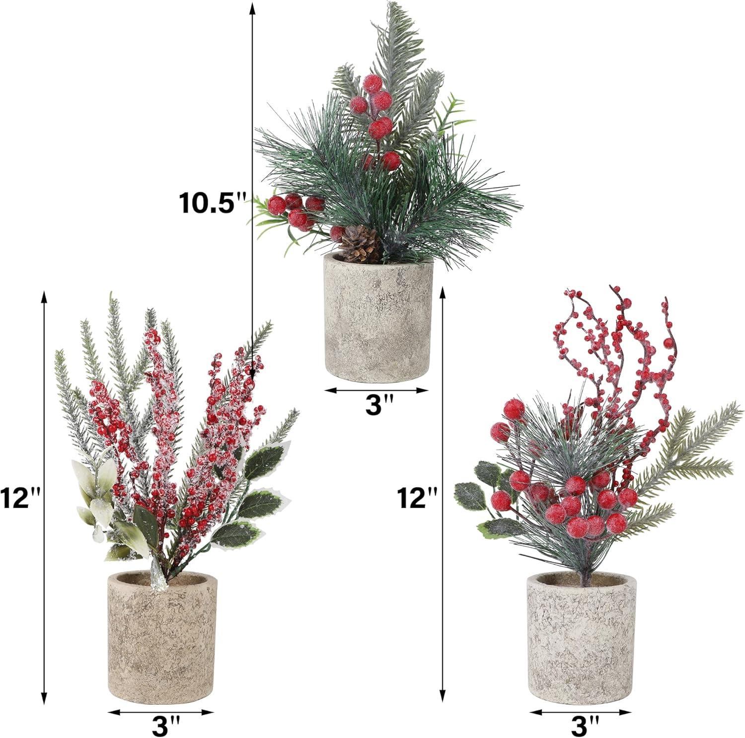 imagewinemana Mini Christmas Tree Table Decorations Indoor 3 Pcs Small Artificial Xmas Trees Decoration with Red Berries Pine Cone for Centerpiece Kitchen Office Tabletop Home Holiday Decorstyle 4