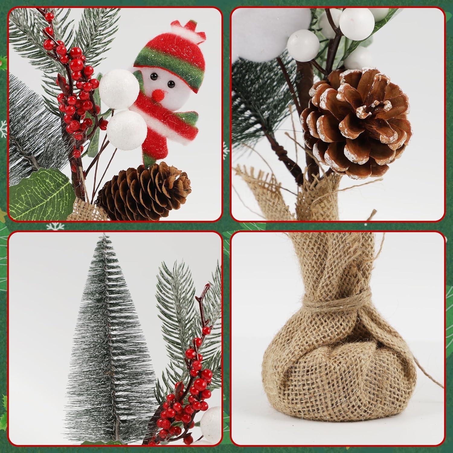 imagewinemana Mini Christmas Tree Table Decorations Indoor 3 Pcs Small Artificial Xmas Trees Decoration with Red Berries Pine Cone for Centerpiece Kitchen Office Tabletop Home Holiday Decorstyle 5