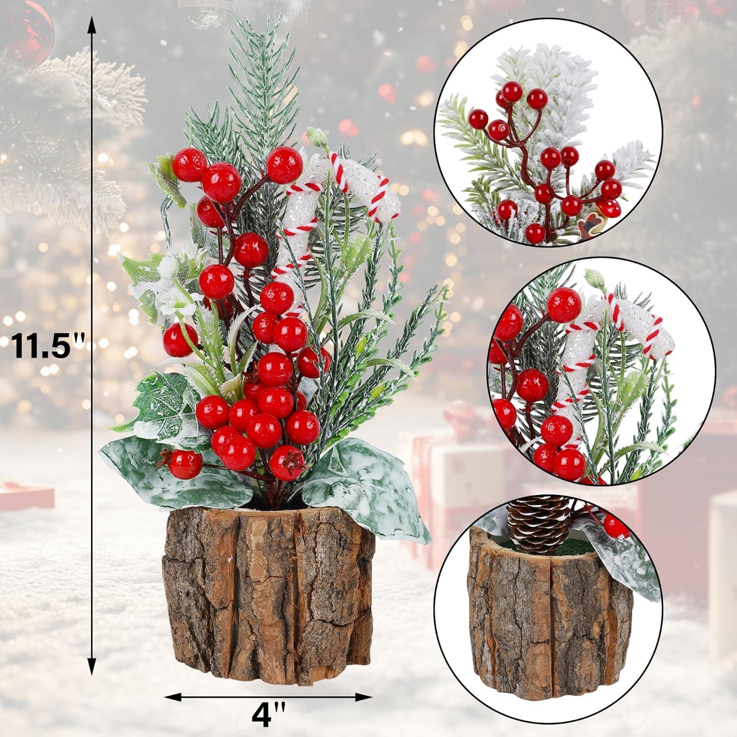 imagewinemana Mini Christmas Tree Table Decorations Indoor 3 Pcs Small Artificial Xmas Trees Decoration with Red Berries Pine Cone for Centerpiece Kitchen Office Tabletop Home Holiday Decorstyle 6