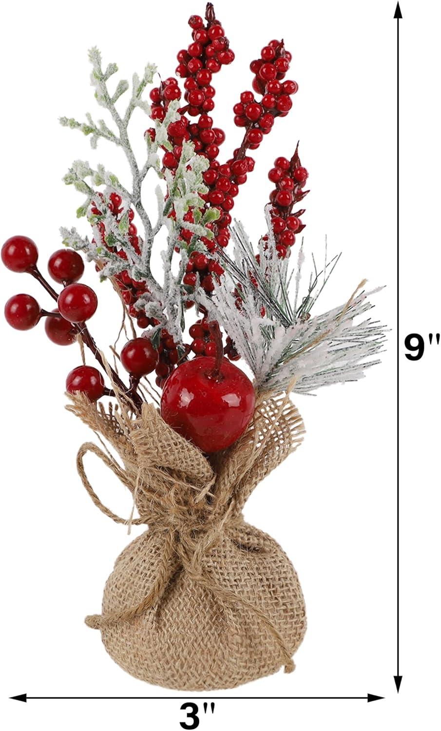 imagewinemana Mini Christmas Tree Table Decorations Indoor 3 Pcs Small Artificial Xmas Trees Decoration with Red Berries Pine Cone for Centerpiece Kitchen Office Tabletop Home Holiday Decorstyle 2