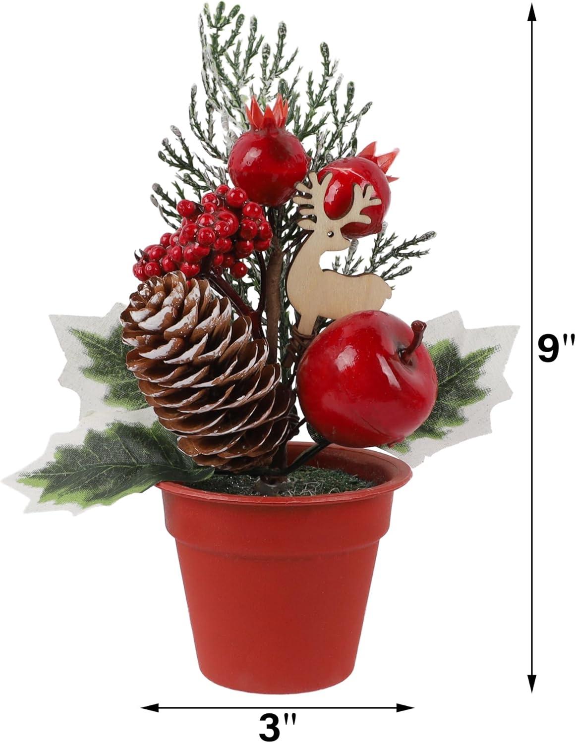 imagewinemana Mini Christmas Tree Table Decorations Indoor 3 Pcs Small Artificial Xmas Trees Decoration with Red Berries Pine Cone for Centerpiece Kitchen Office Tabletop Home Holiday Decorstyle 3