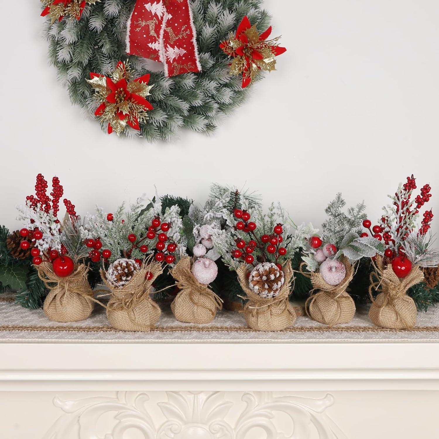 imagewinemana Mini Christmas Tree Table Decorations Indoor 3 Pcs Small Artificial Xmas Trees Decoration with Red Berries Pine Cone for Centerpiece Kitchen Office Tabletop Home Holiday Decorstyle 2