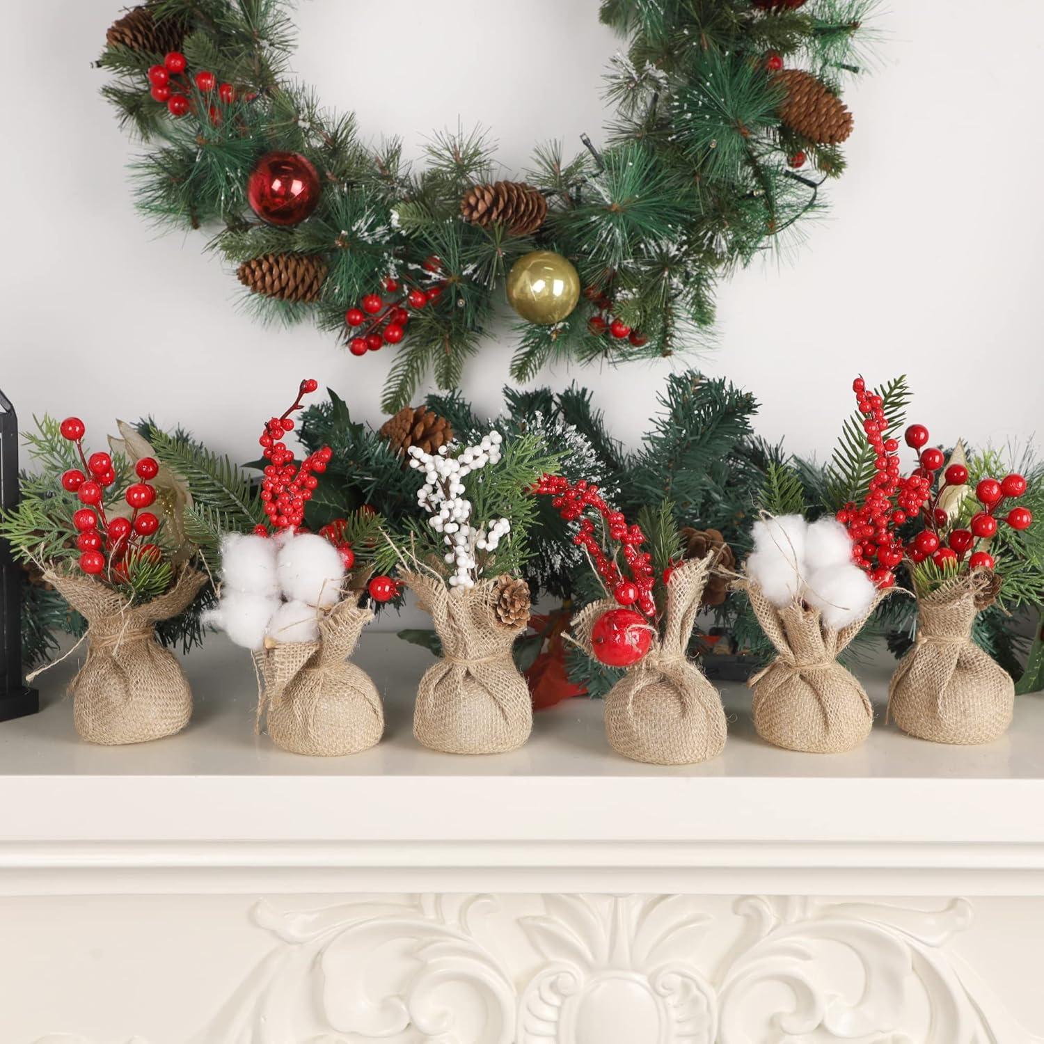 imagewinemana Mini Christmas Tree Table Decorations Indoor 3 Pcs Small Artificial Xmas Trees Decoration with Red Berries Pine Cone for Centerpiece Kitchen Office Tabletop Home Holiday Decorstyle 1