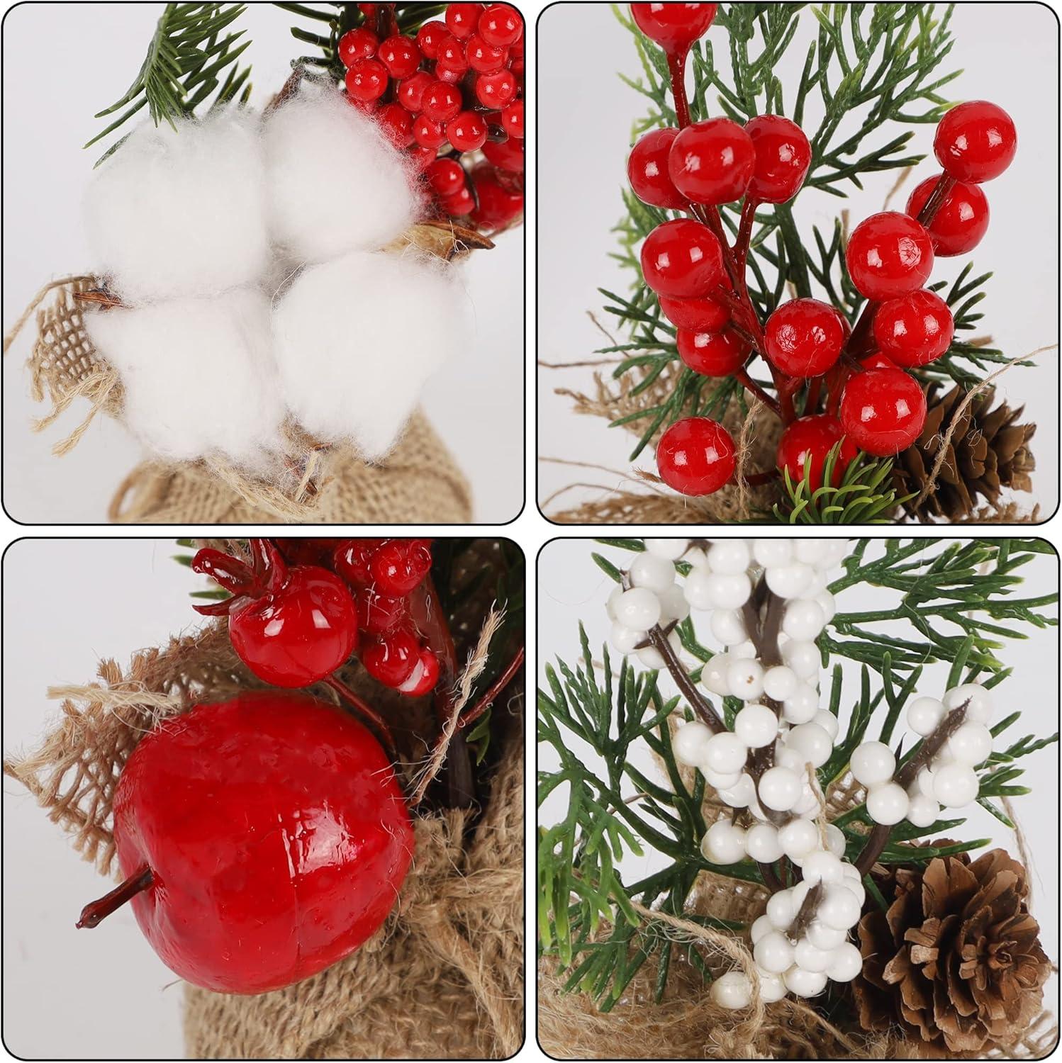 imagewinemana Mini Christmas Tree Table Decorations Indoor 3 Pcs Small Artificial Xmas Trees Decoration with Red Berries Pine Cone for Centerpiece Kitchen Office Tabletop Home Holiday Decorstyle 1