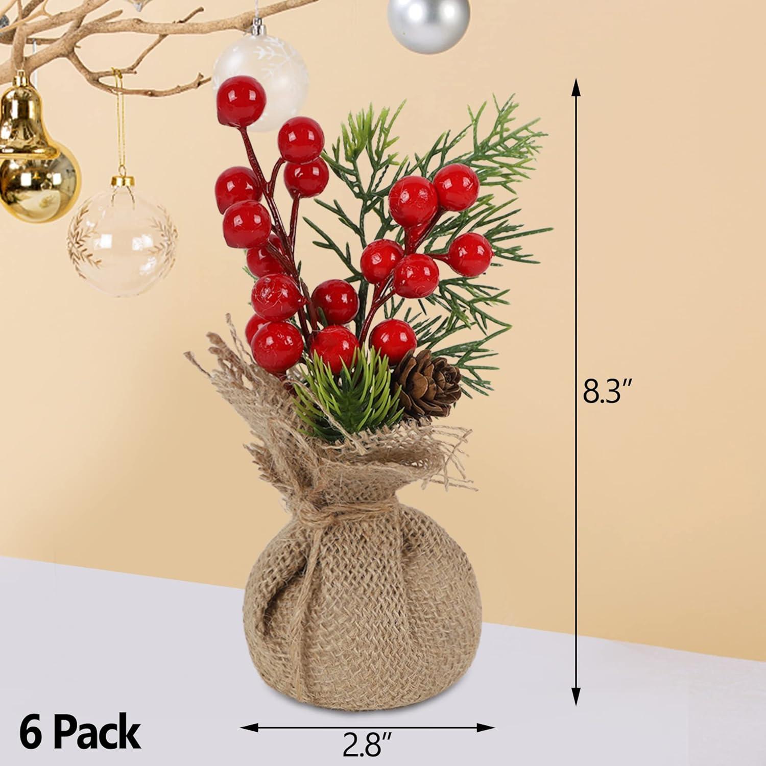 imagewinemana Mini Christmas Tree Table Decorations Indoor 3 Pcs Small Artificial Xmas Trees Decoration with Red Berries Pine Cone for Centerpiece Kitchen Office Tabletop Home Holiday Decorstyle 1