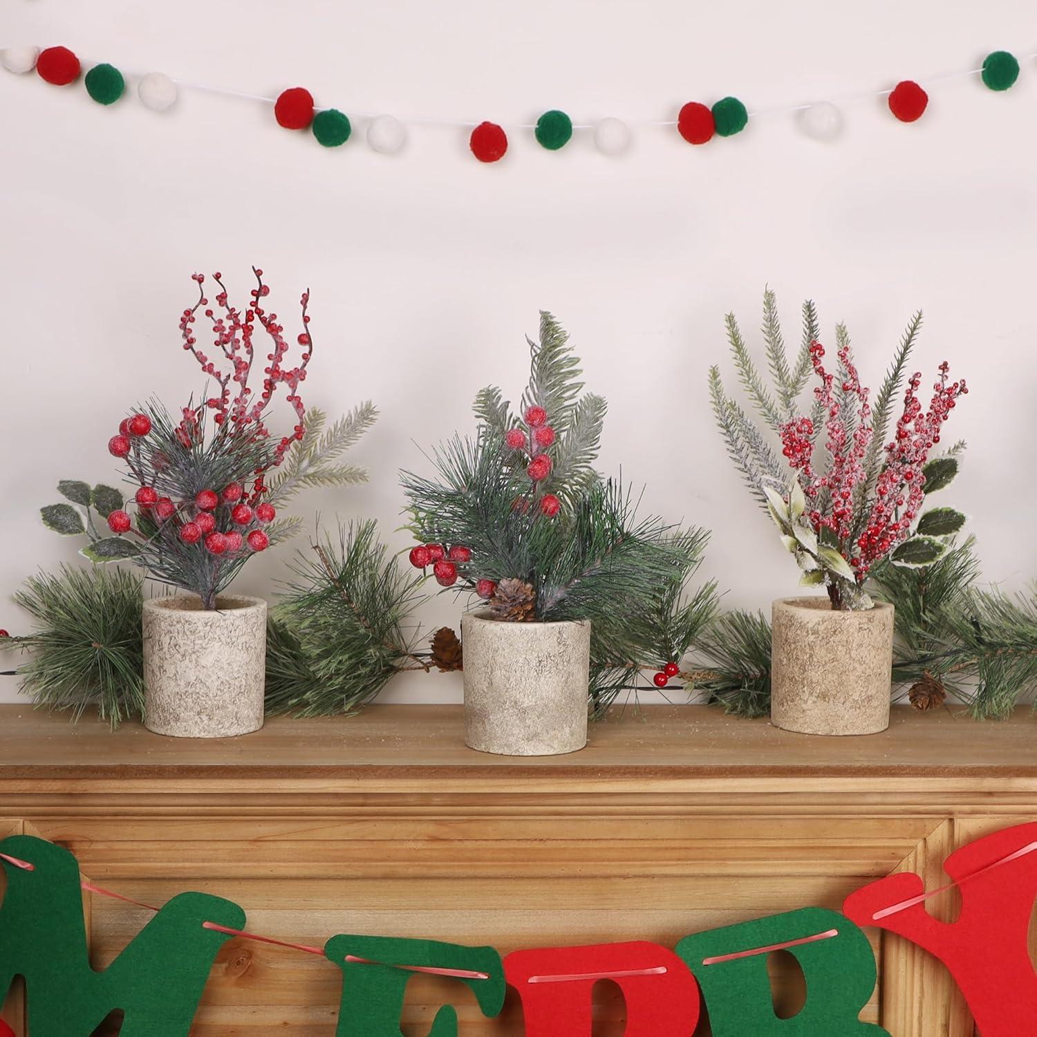 imagewinemana Mini Christmas Tree Table Decorations Indoor 3 Pcs Small Artificial Xmas Trees Decoration with Red Berries Pine Cone for Centerpiece Kitchen Office Tabletop Home Holiday Decorstyle 4