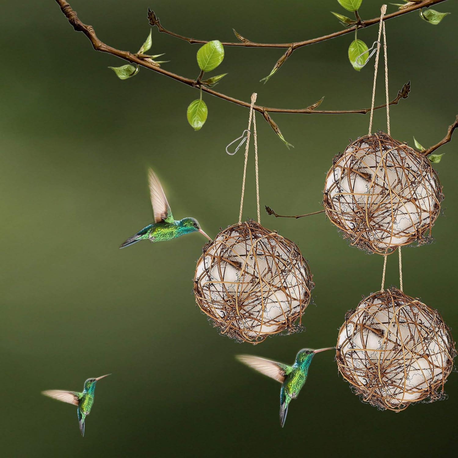 imagewinemana Set of 3 Globe Hummingbird Nesters Full of Bird Nesting Materials Design for Bird Lovers Idea Bird Gifts in Outdoor Indoor Patio Garden