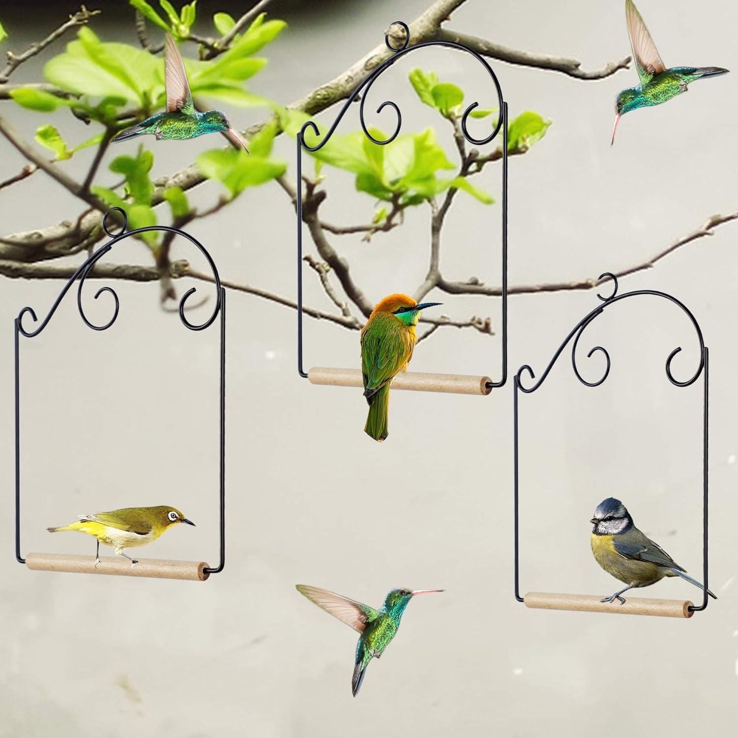 imagewinemana Set of 3 Hummingbird Swings Rust Resistant Metal Frame Wooden Dowel Attach to Bird Feeders Perfect for Hanging Indoor Office Outdoor Trunk Lawn Patio Garden 75quot x 56quot